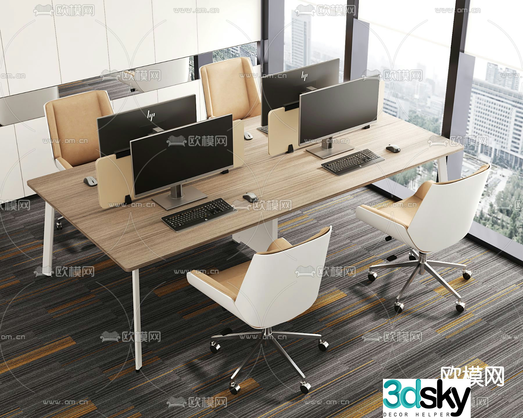 Card space office desk and chair work station 3D model