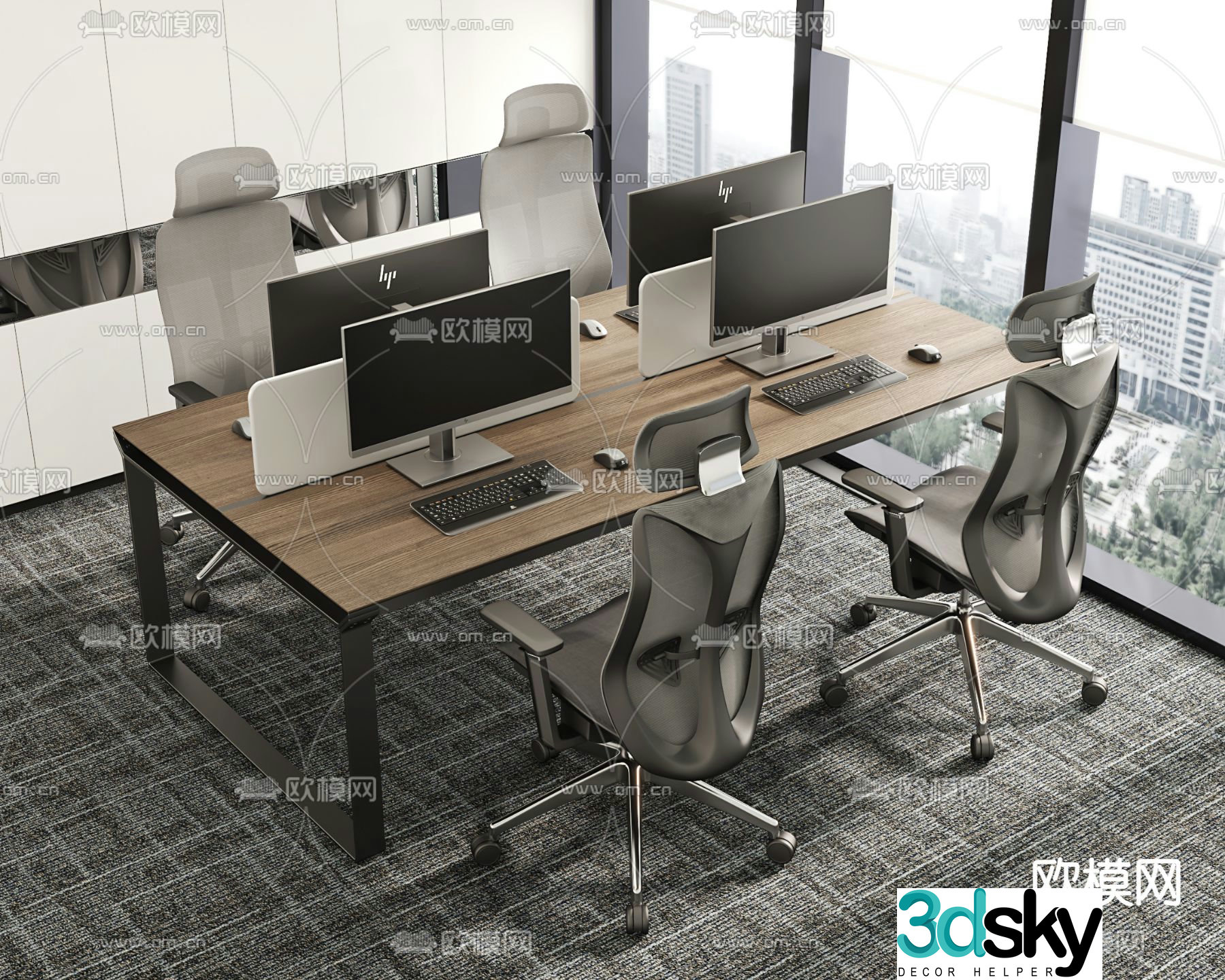 Office desk and chair station 3D model