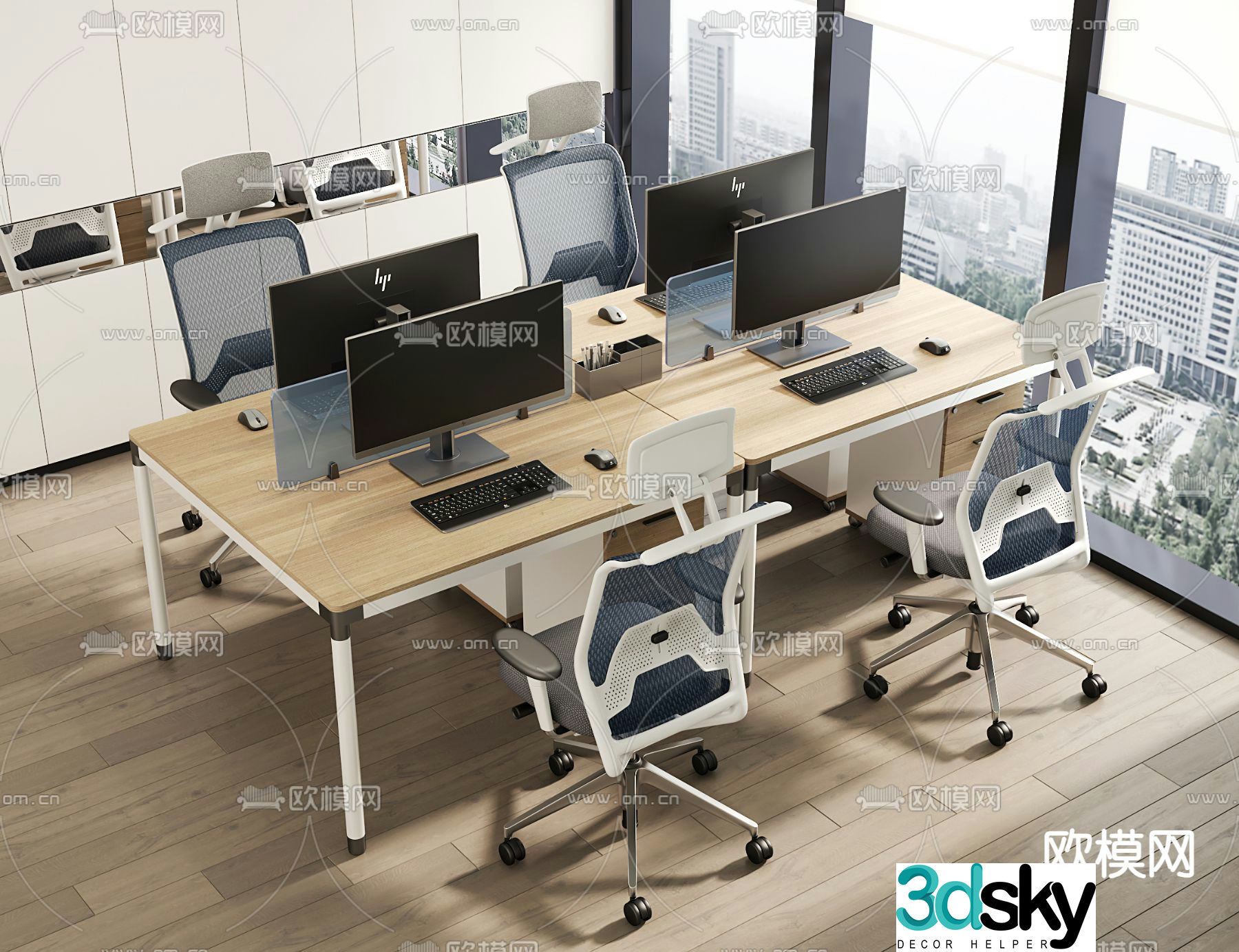 Card space office desk and chair work station 3D model