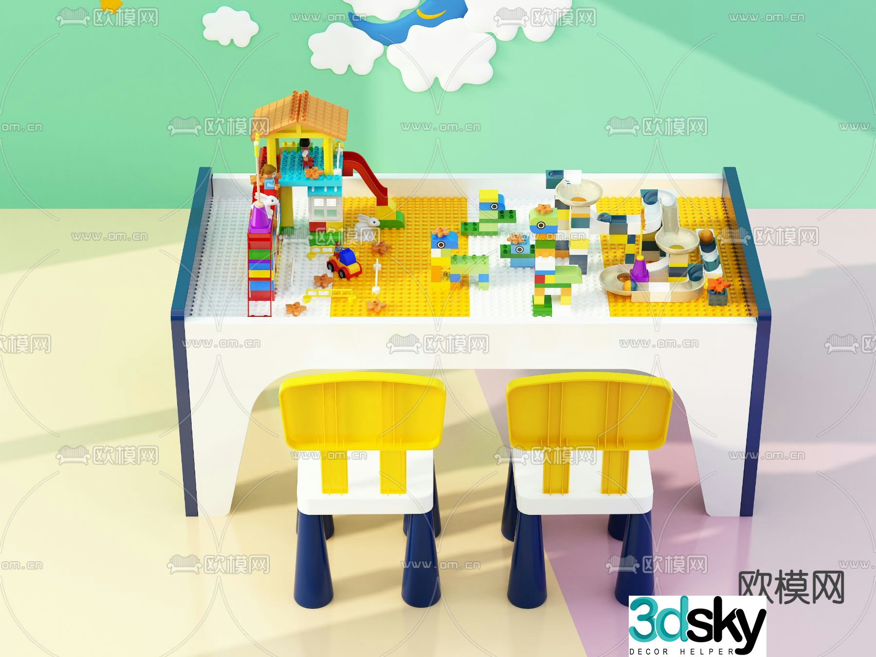 Children’s table and chair building block table 3d model