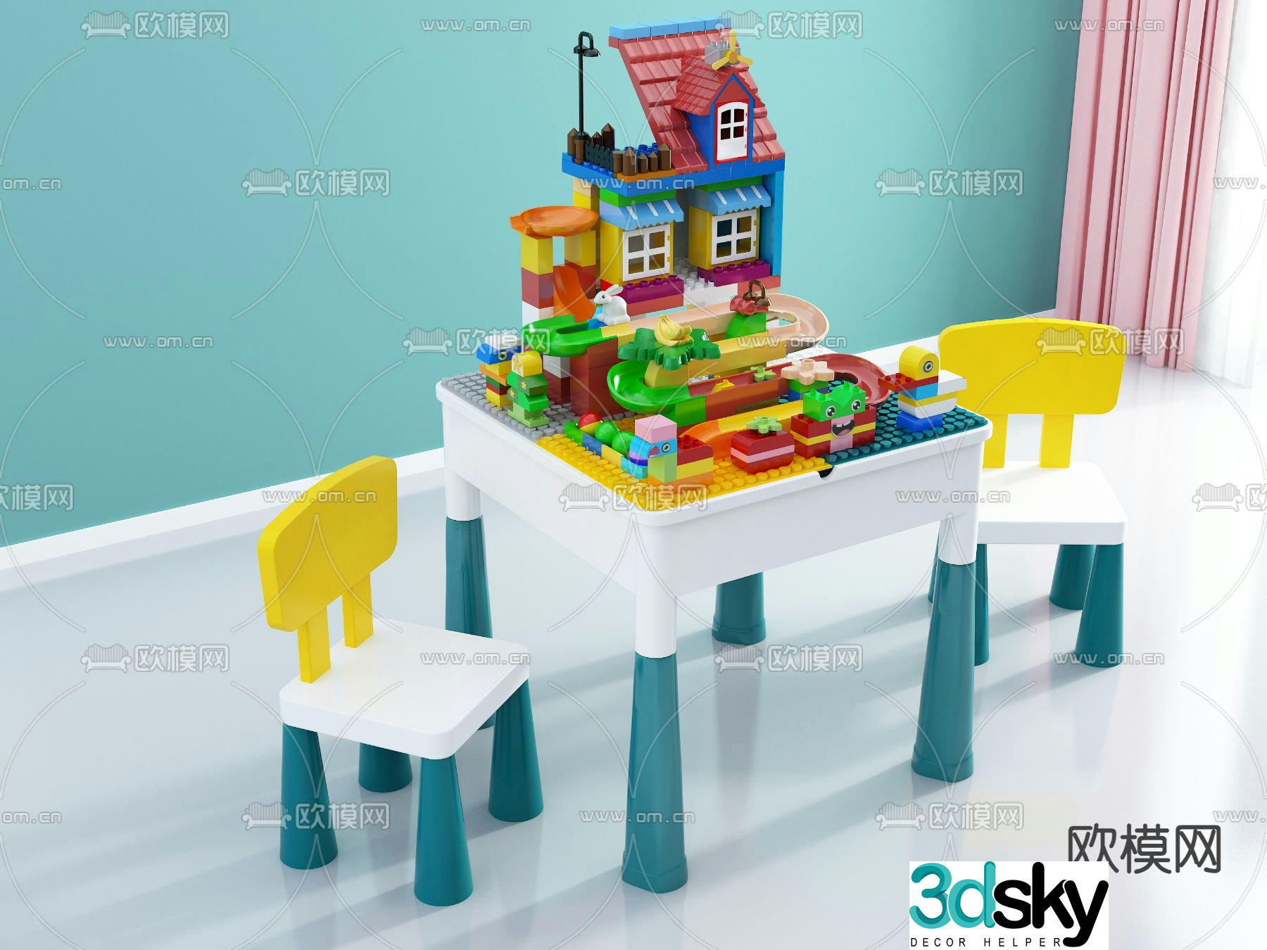 Children’s toy table building block table 3d model