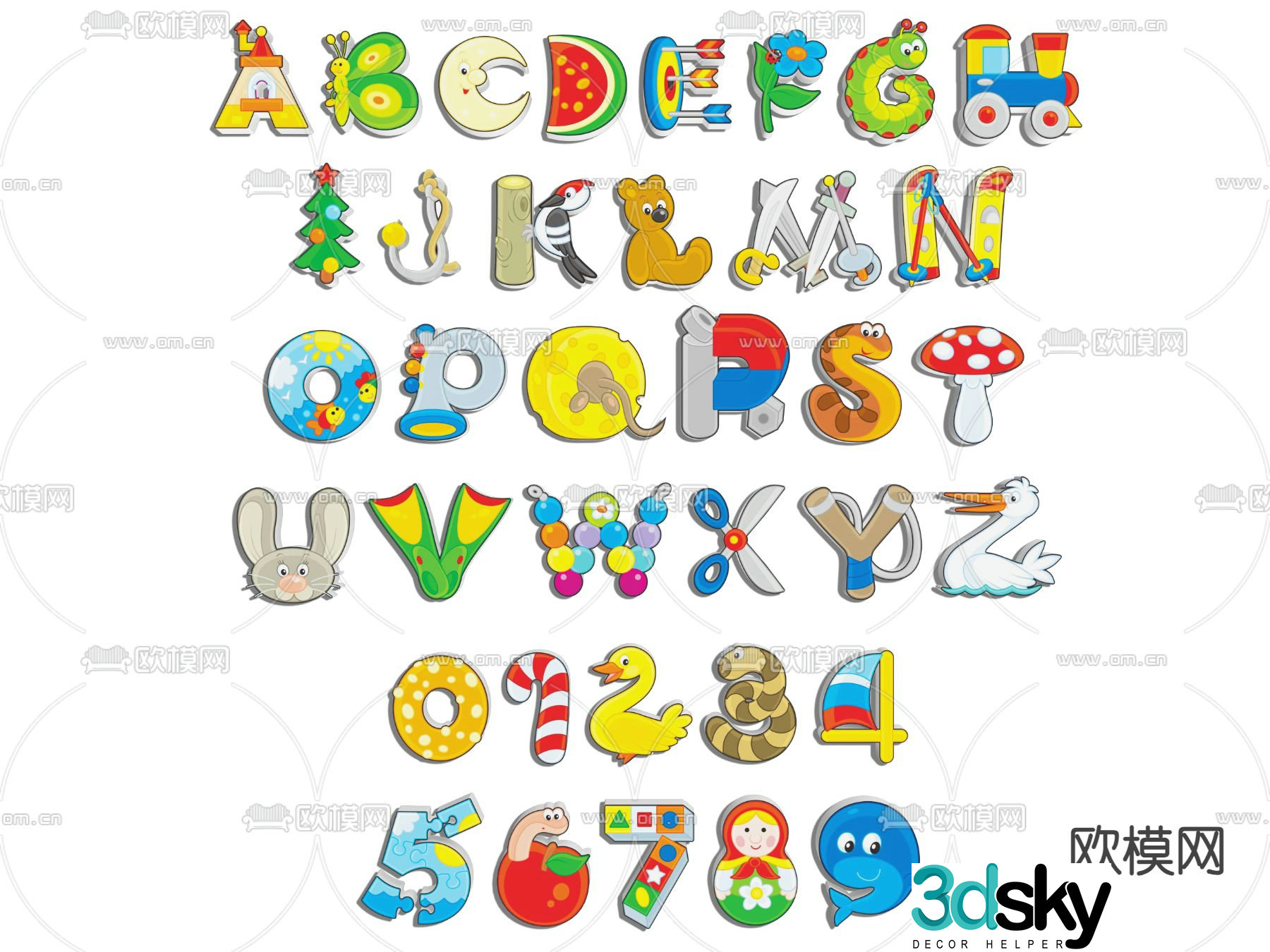 Alphabet wall decoration cartoon alphabet children icon 3d model