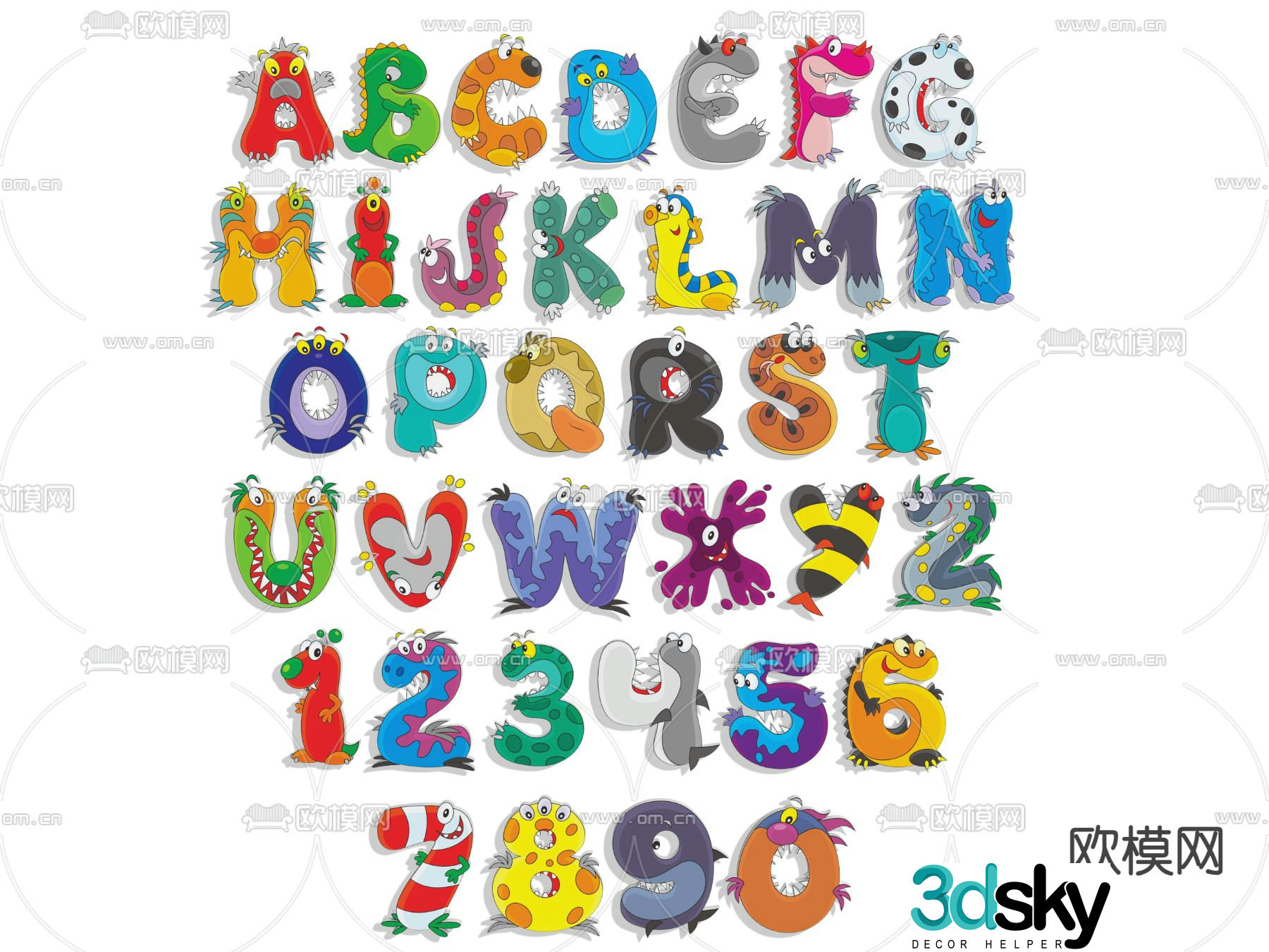 Alphabet wall decoration cartoon alphabet children icon 3d model