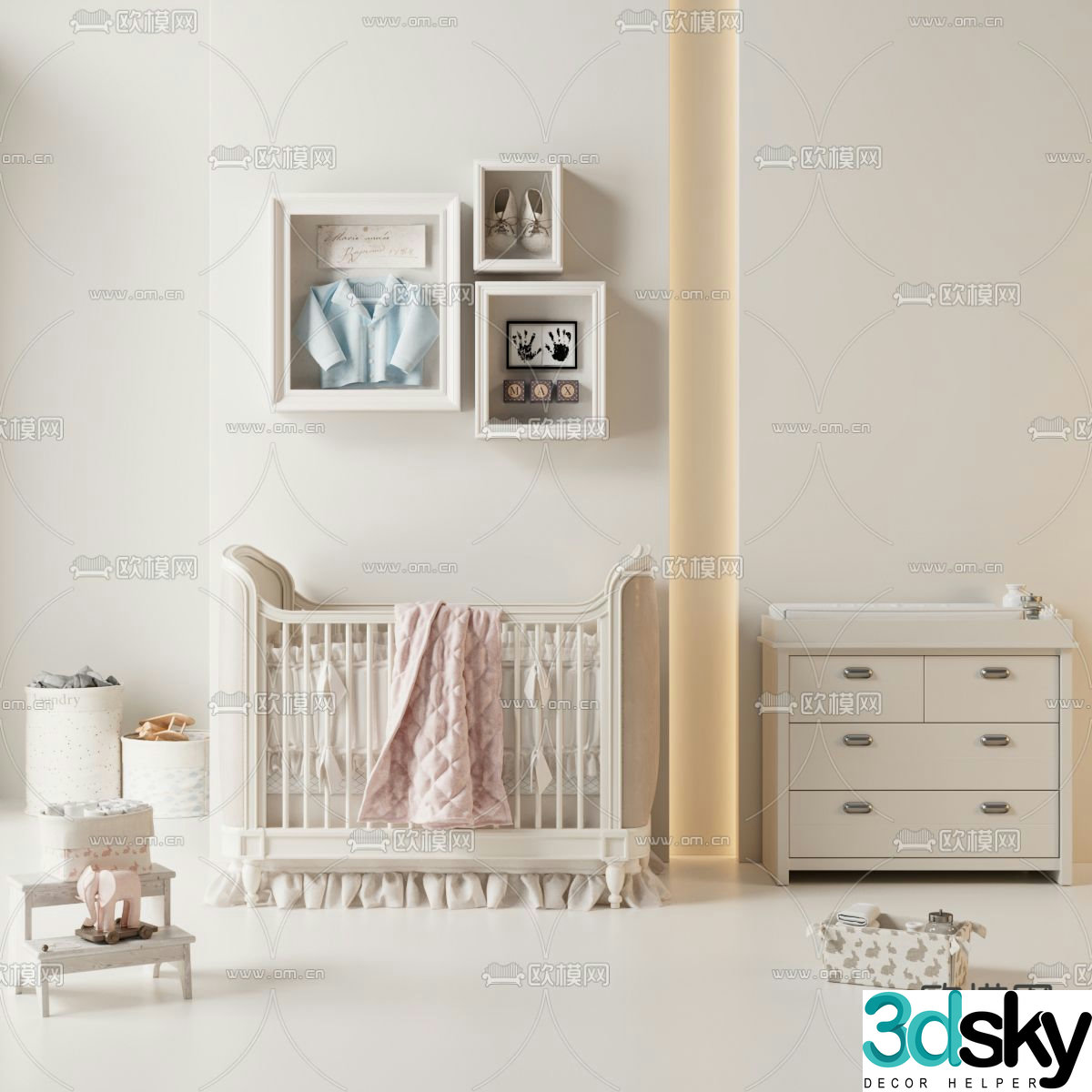 Cream style crib 3d model