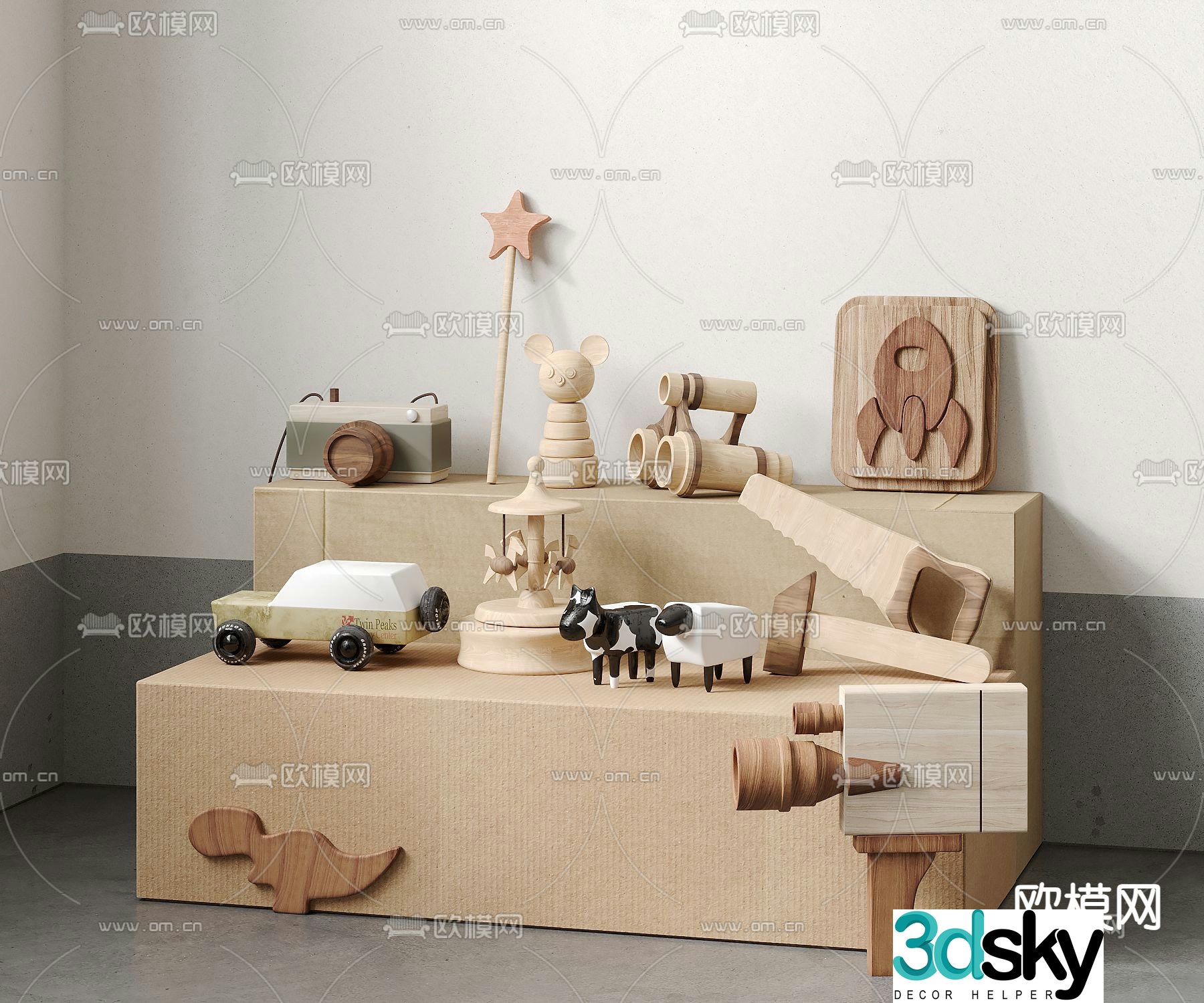 Children’s toys wood carving camera carousel 3d model