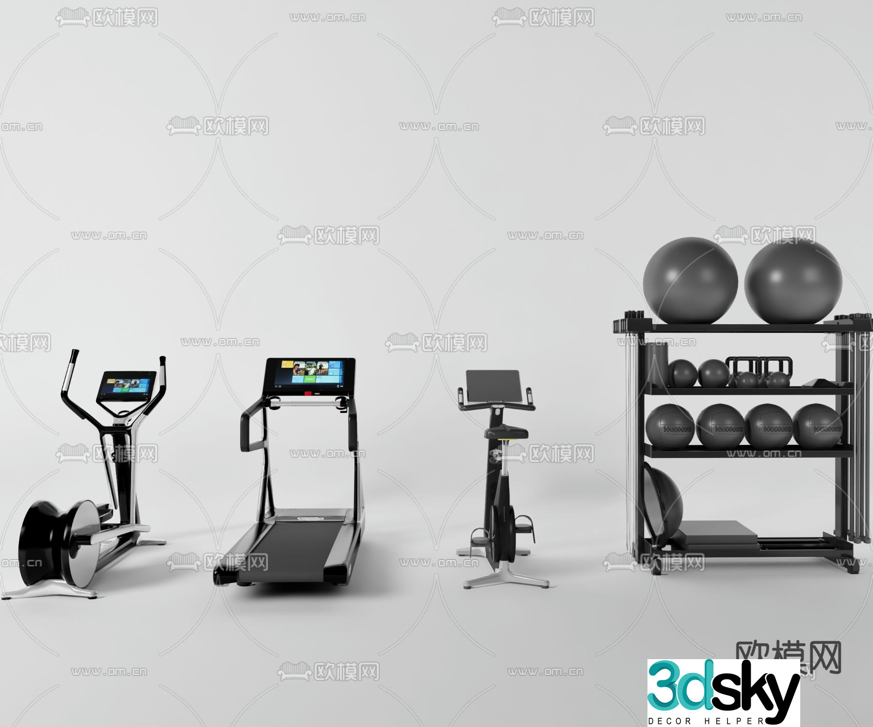 Fitness equipment treadmill spinning 3d model