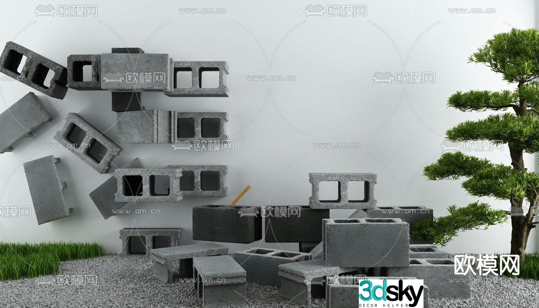Cement brick hollow brick sketch 3d model