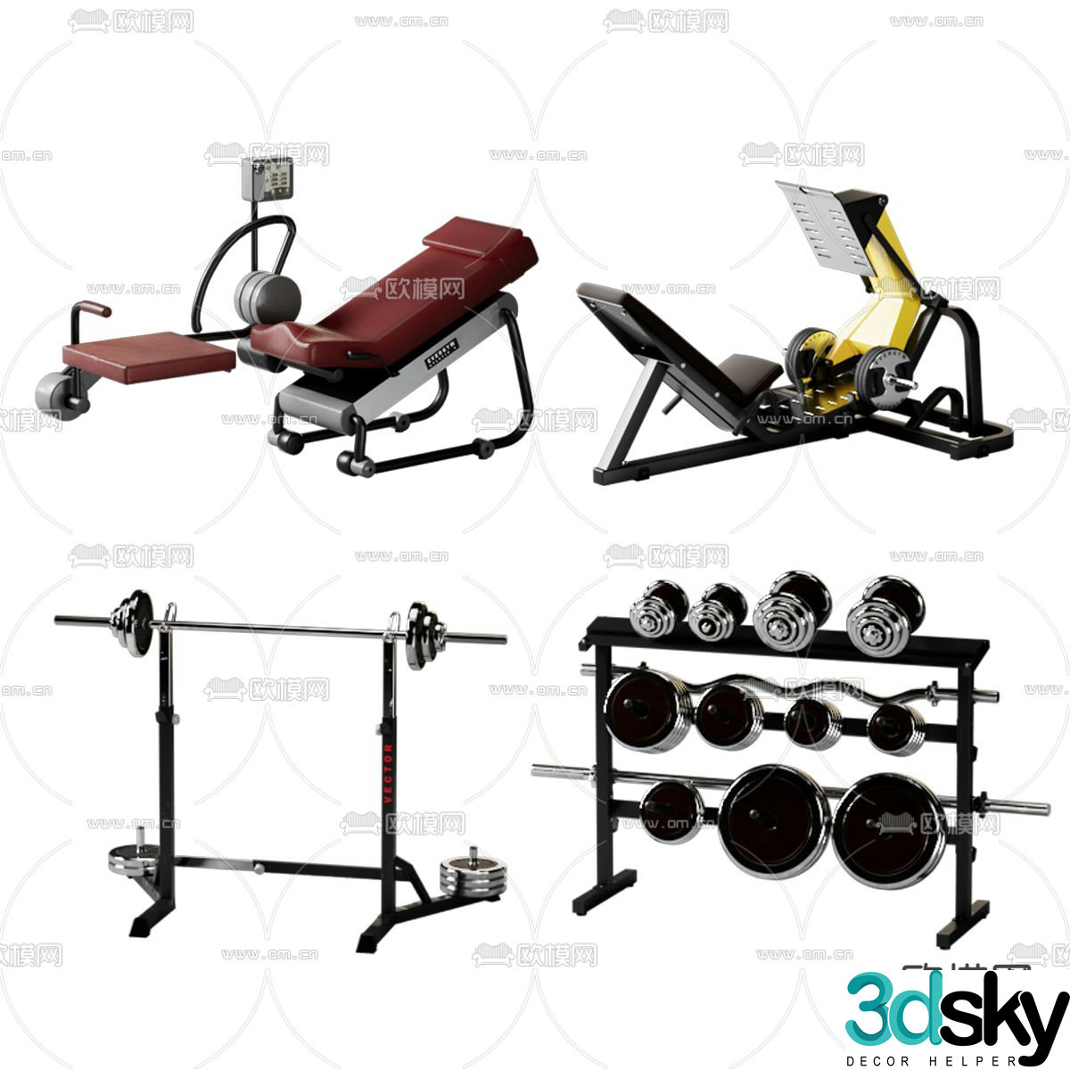 Fitness equipment trainer barbell dumbbell 3d model