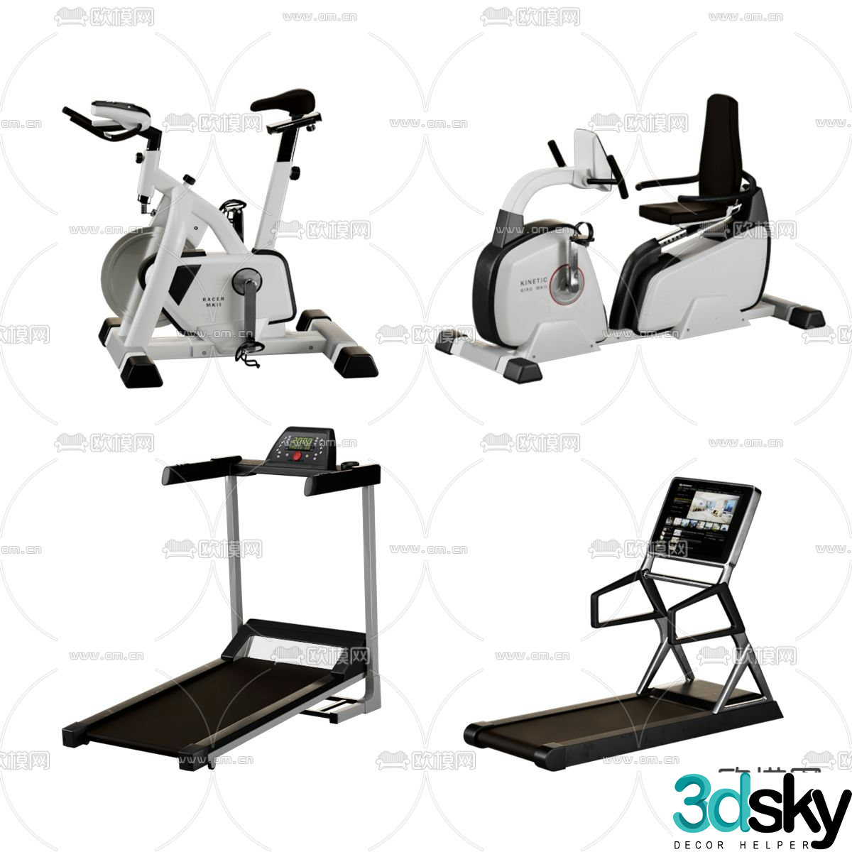 Fitness equipment spinning bike treadmill 3d model