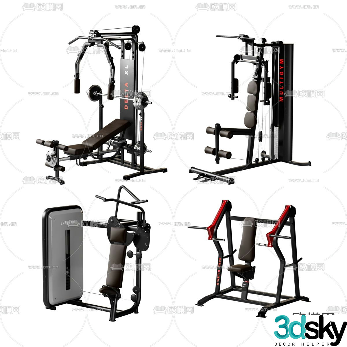Fitness equipment, strength training device, seated chest press 3D model