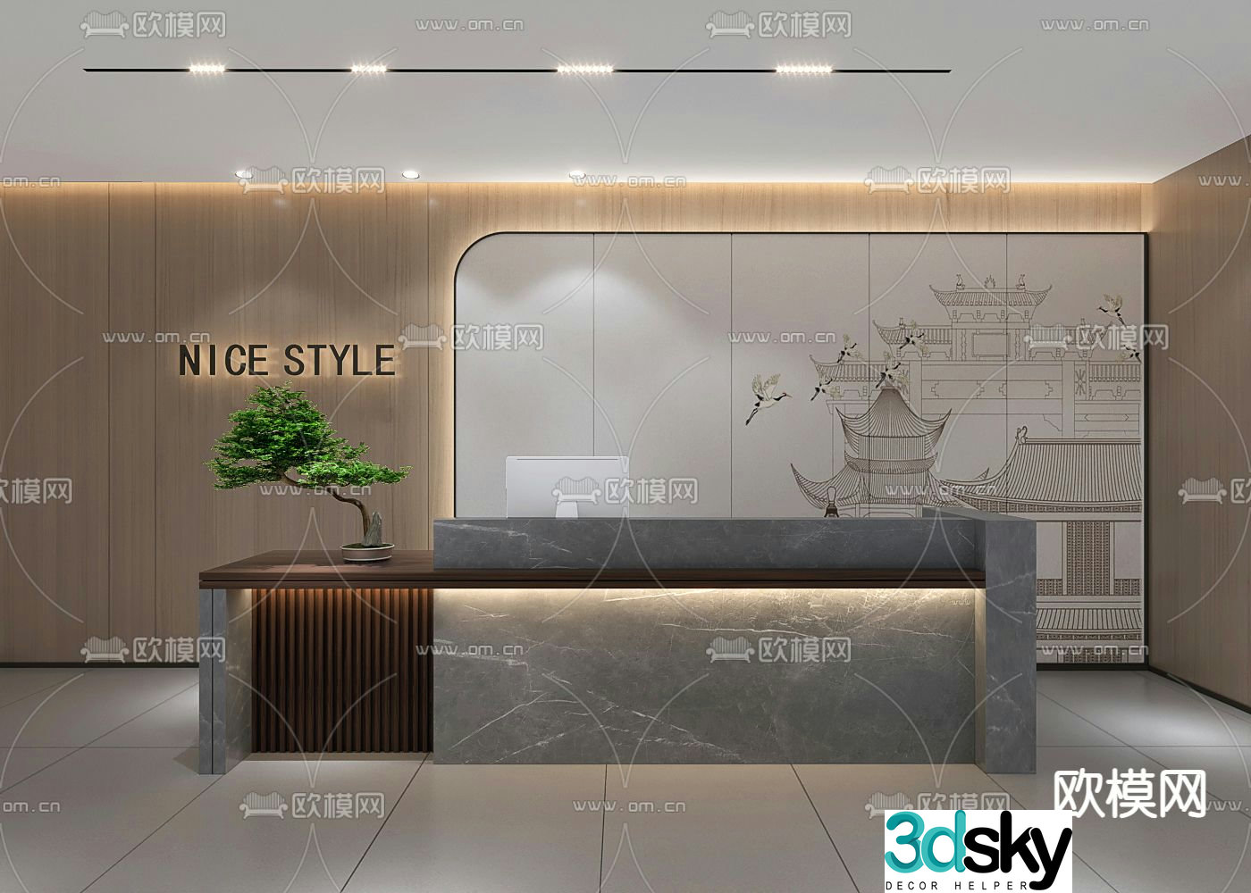 New Chinese style front desk reception desk 3d model