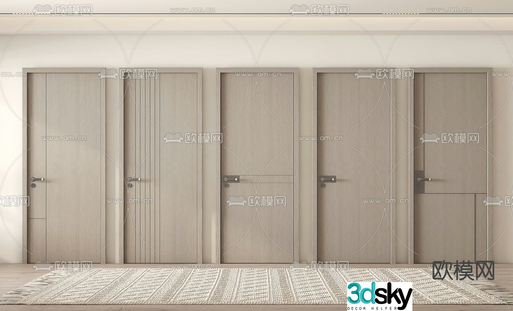 Bedroom door Single open door Wooden door 3d model