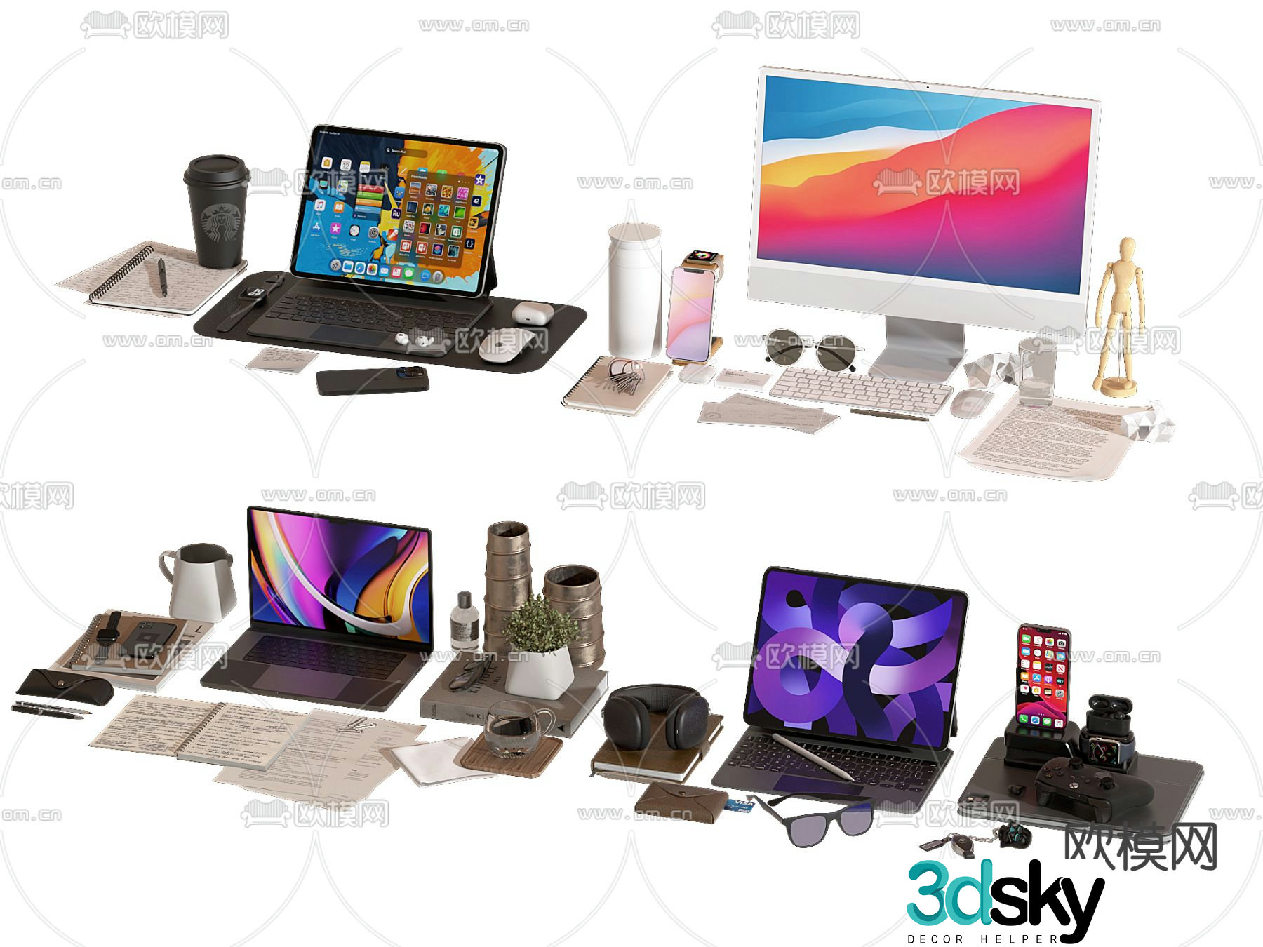 Laptop office supplies 3d model