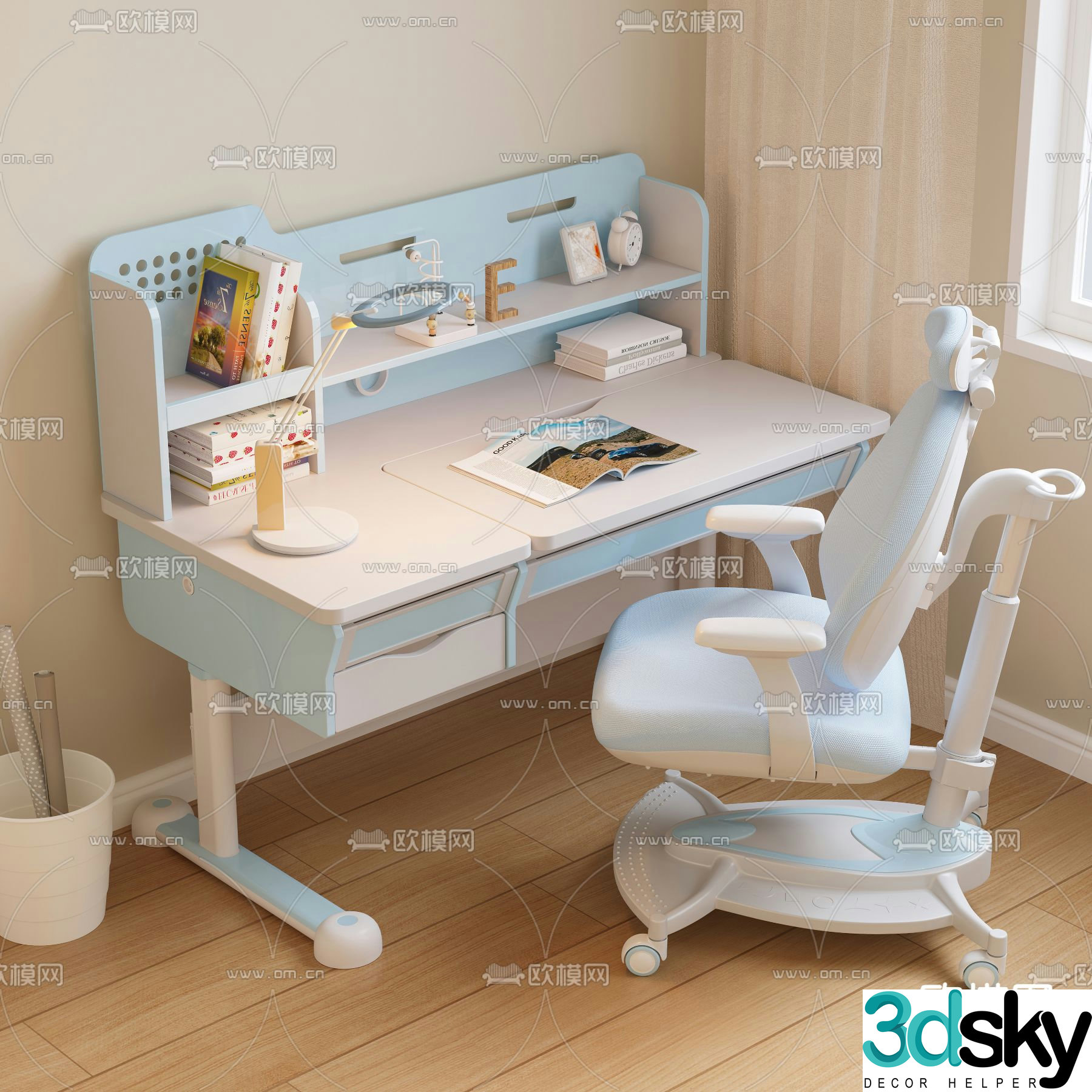 Children’s table study table lift table and chair 3d model