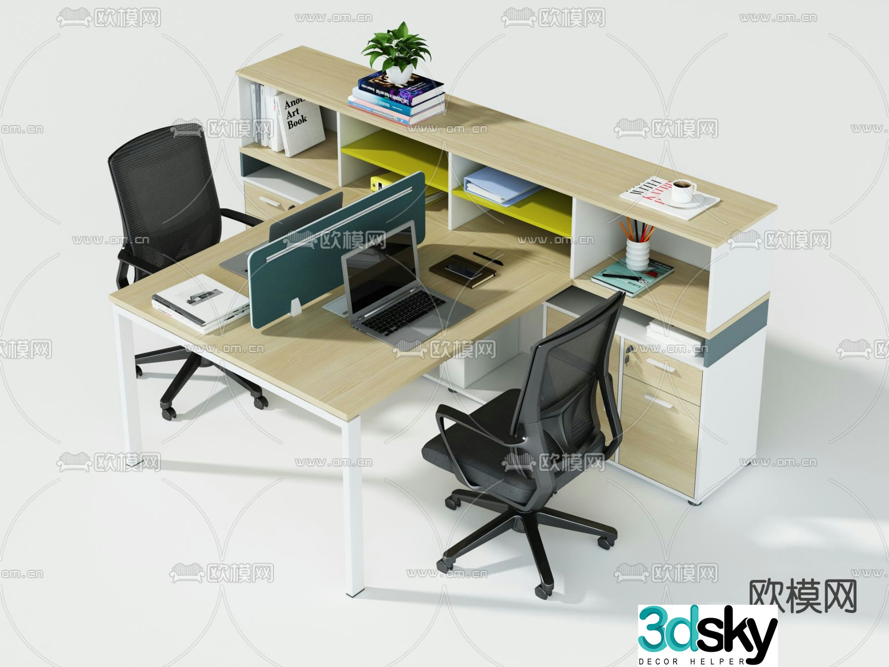 Office desk and chair card space 3d model