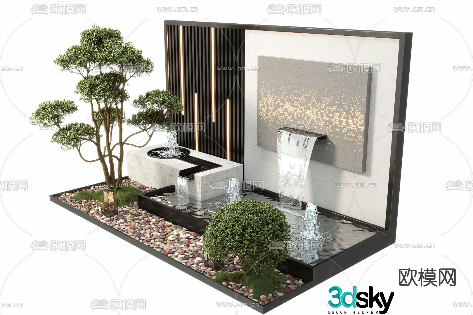 New Chinese style water feature wall landscape sketch 3D model