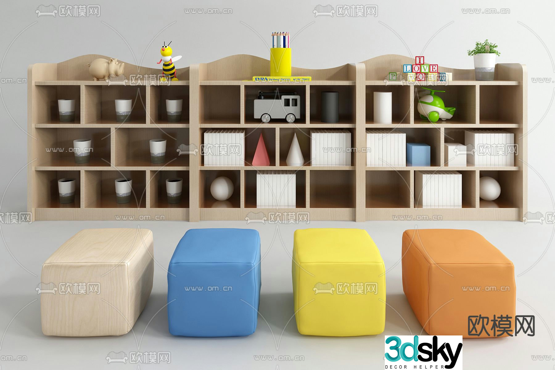Children’s bookcase toy cabinet 3d model
