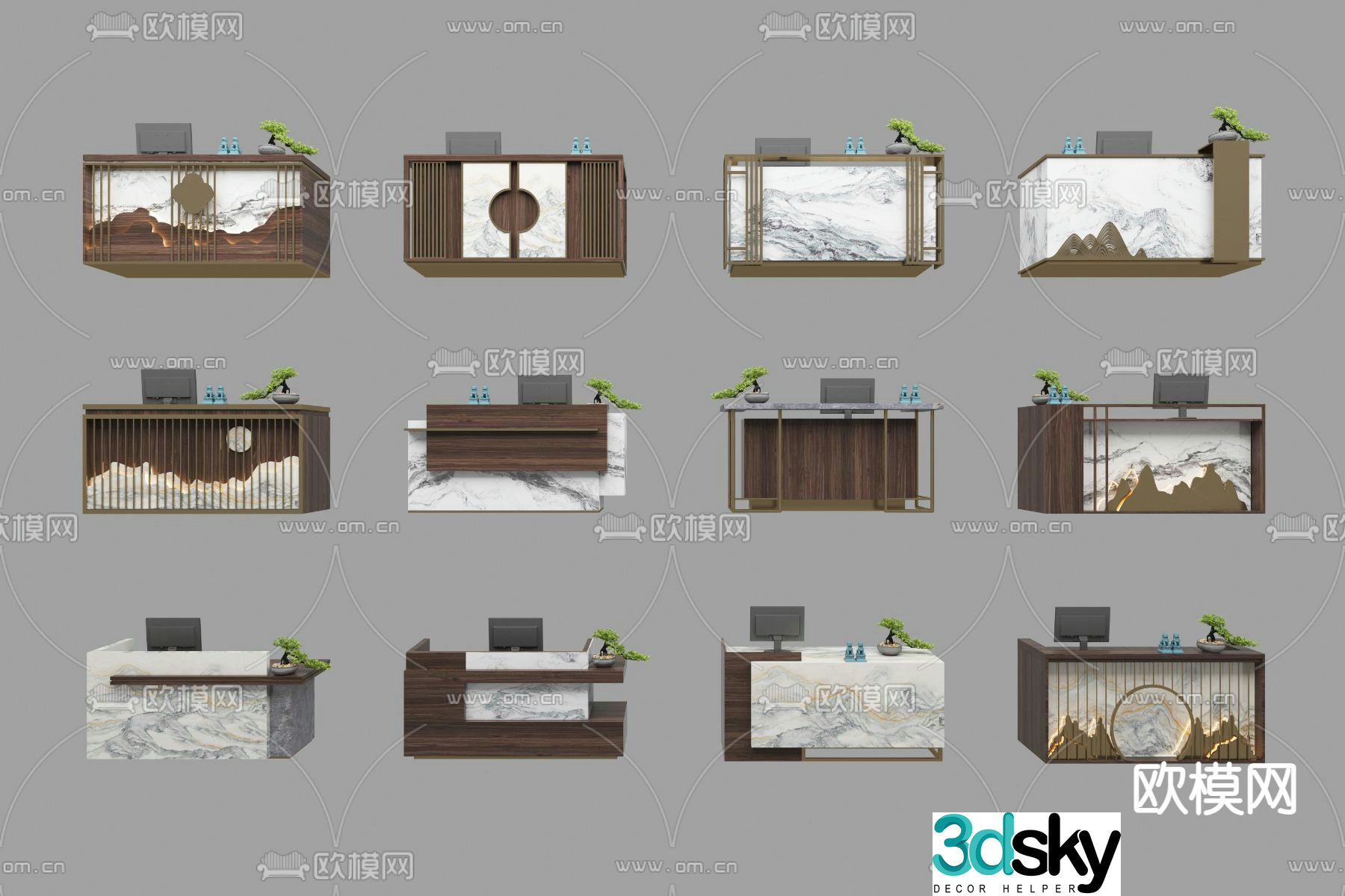New Chinese style front desk reception desk service desk 3d model