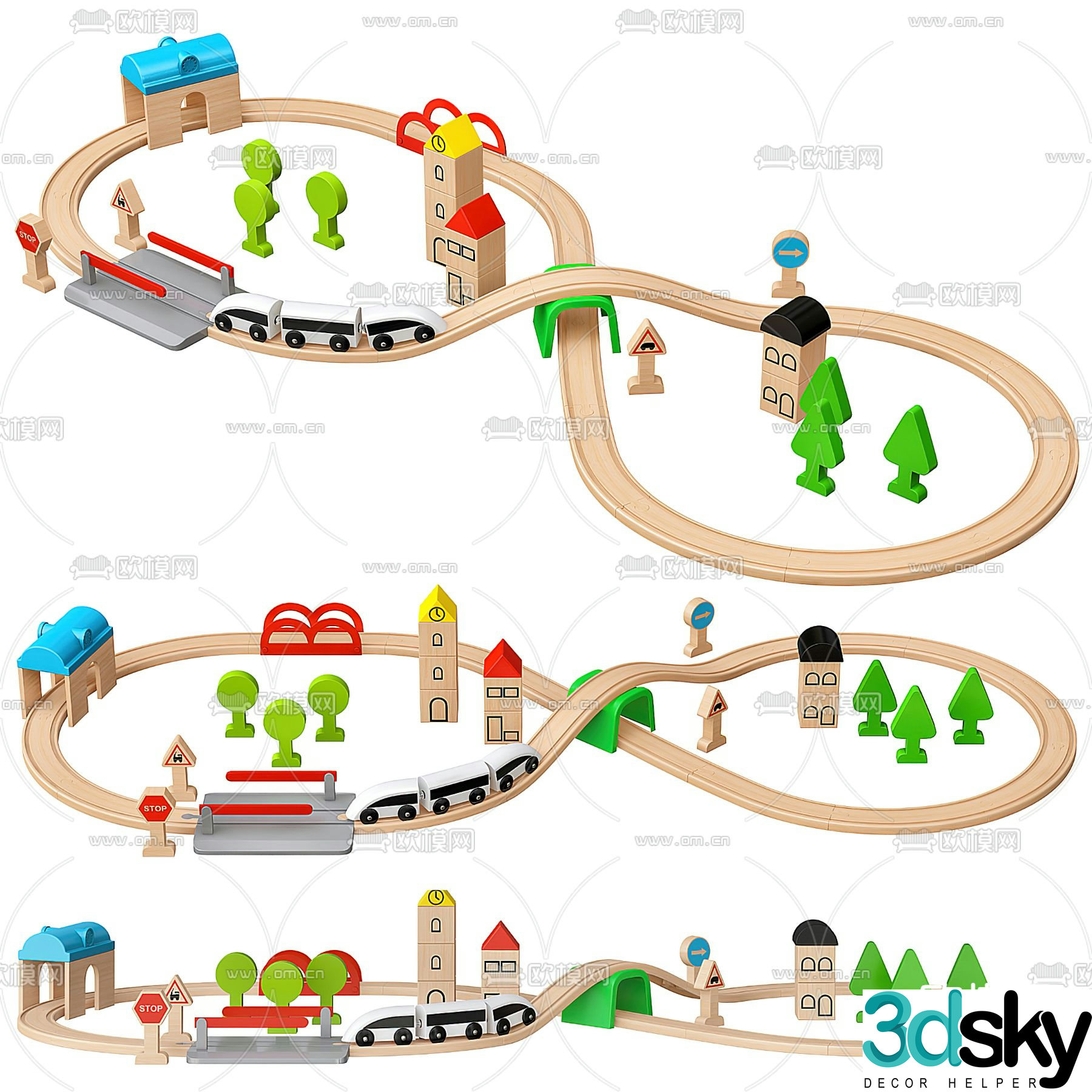 Building block toy train track 3d model