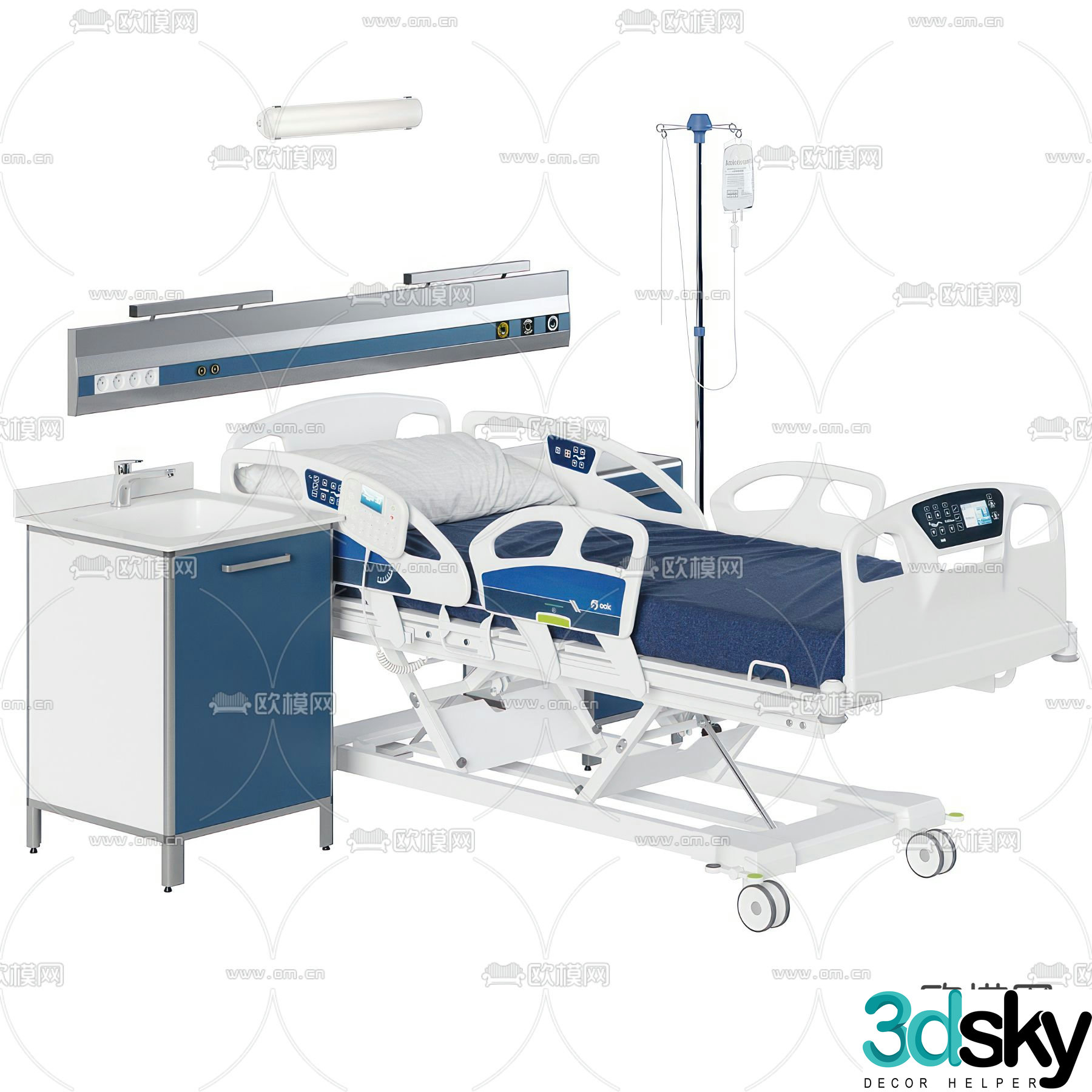 Hospital bed IV stand 3d model
