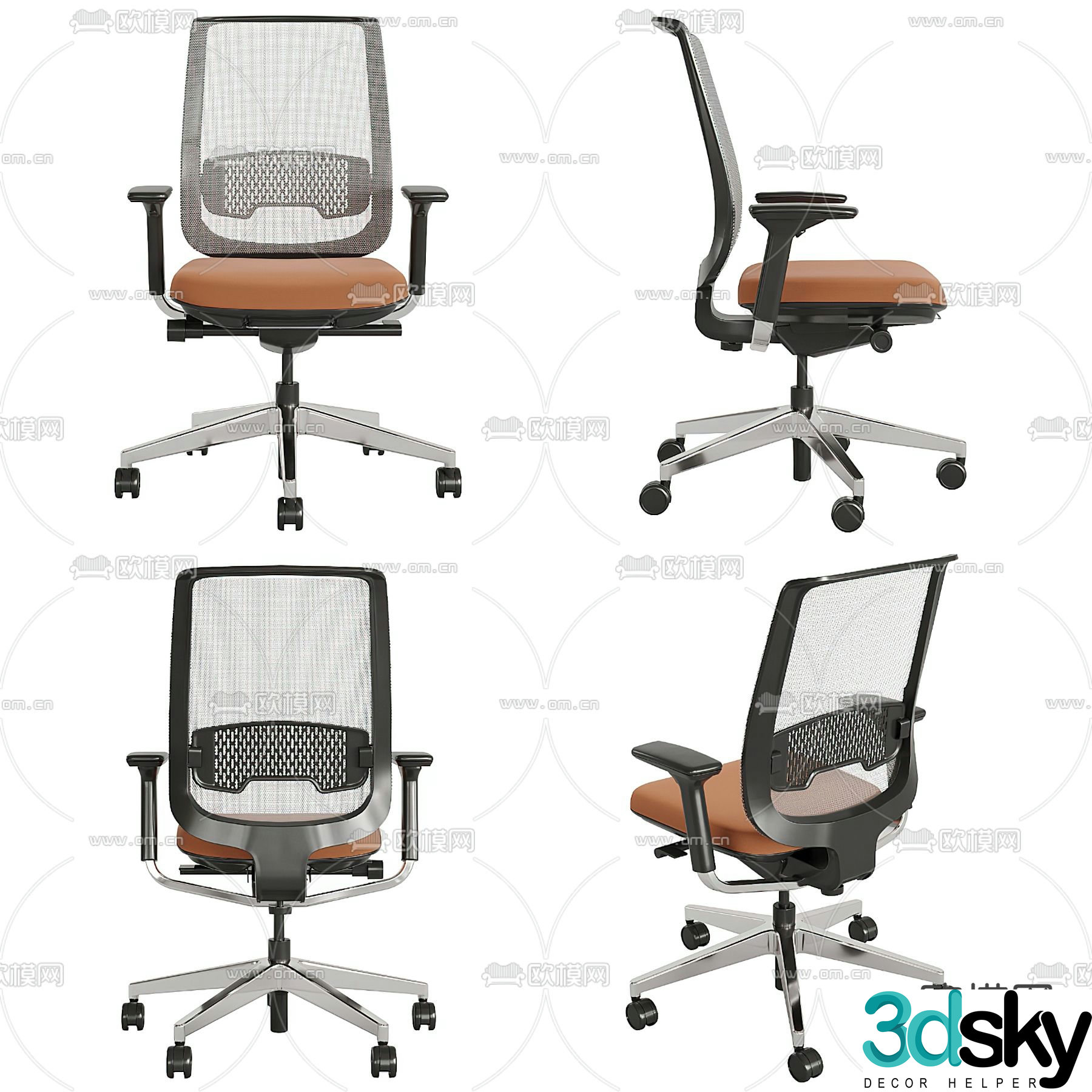 Mesh office chair staff chair 3d model