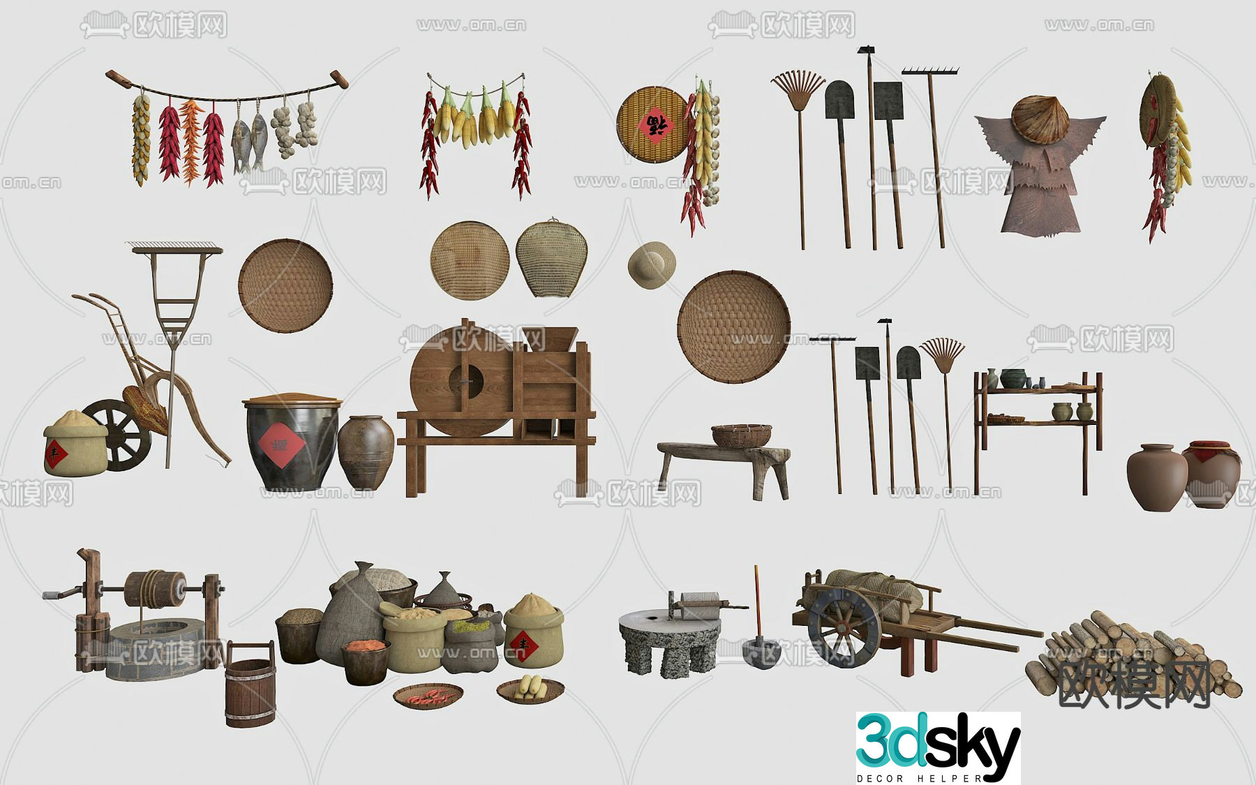 Rural farming sketch folk sketch 3D model