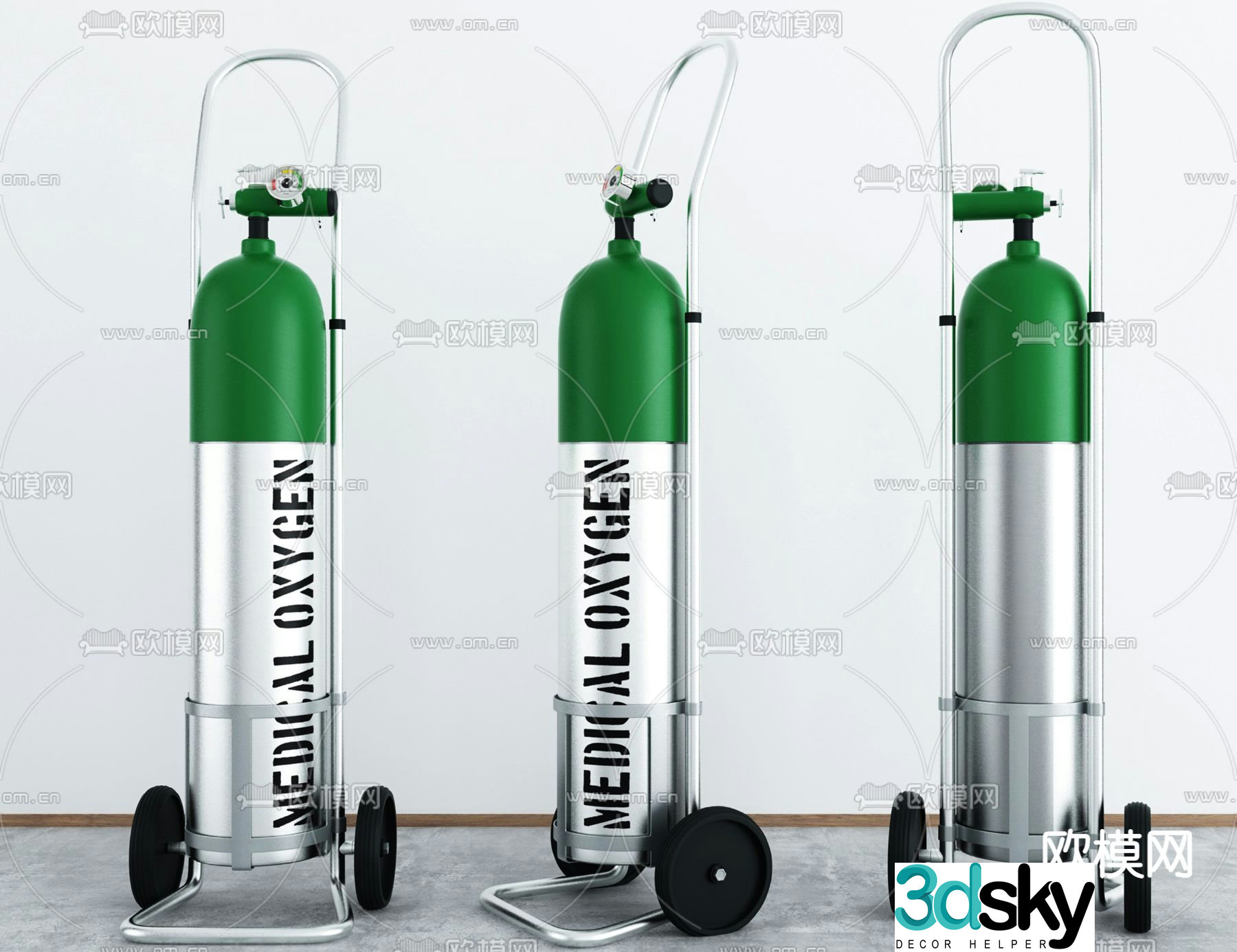 Medical oxygen cylinder 3d model