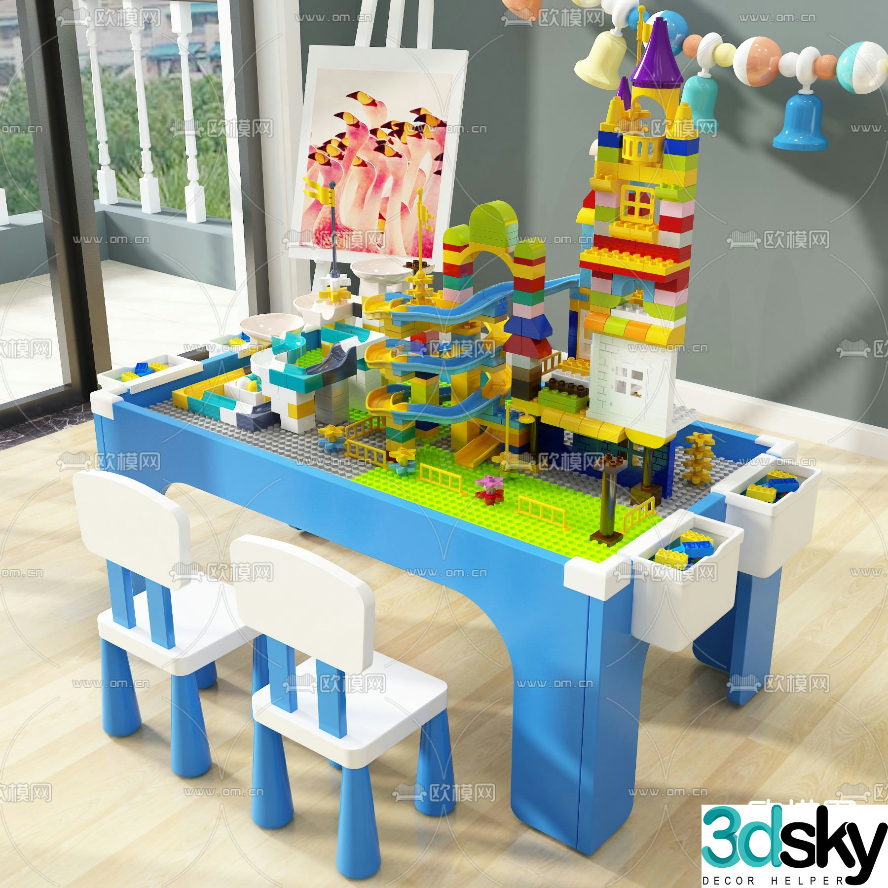 Children’s table game table building block table 3d model