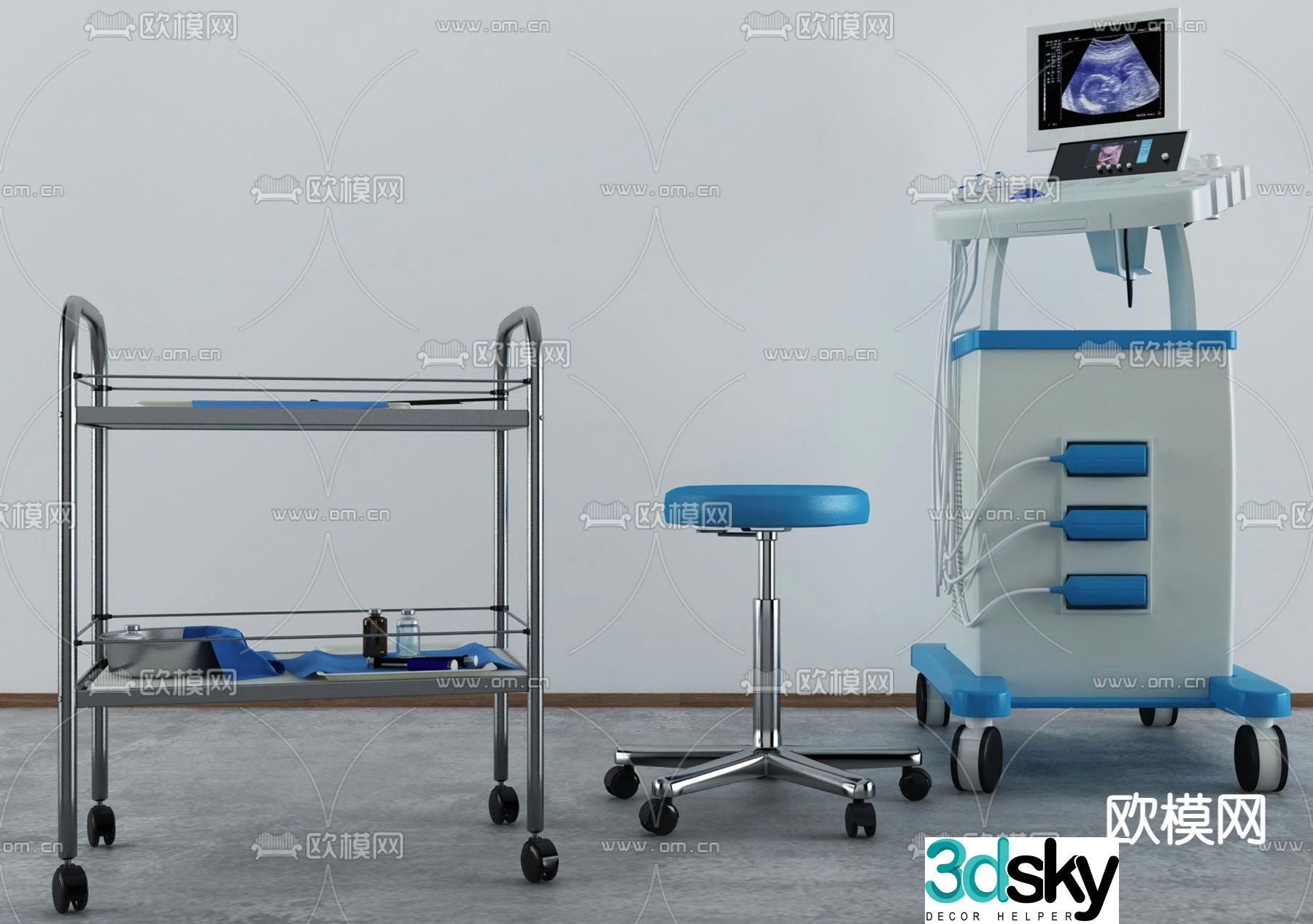 Medical equipment B-ultrasound machine 3d model