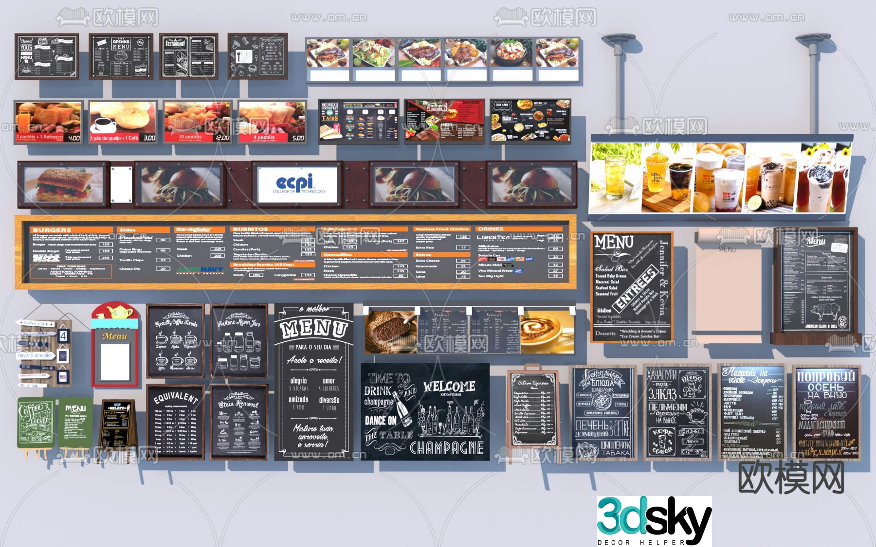 Billboard menu bar order board 3d model