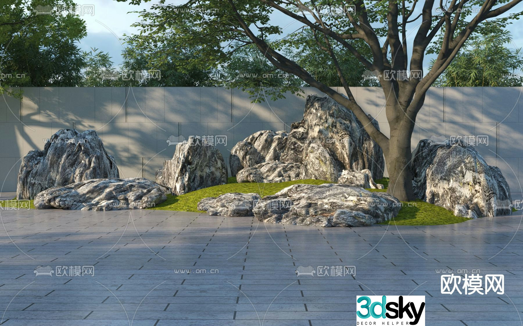 Rockery Stone Taishan Stone Big Tree 3D Model
