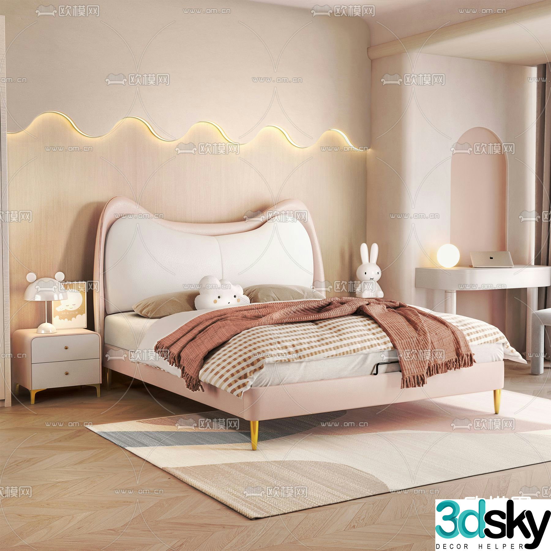 Cream style children’s bed 3d model