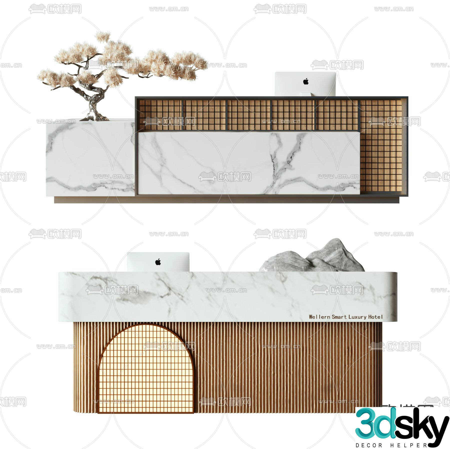 wabi-sabi front desk reception desk service desk 3d model