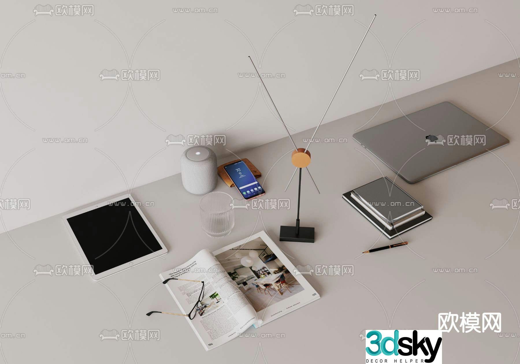 Desktop accessories magazine notebook tablet 3d model