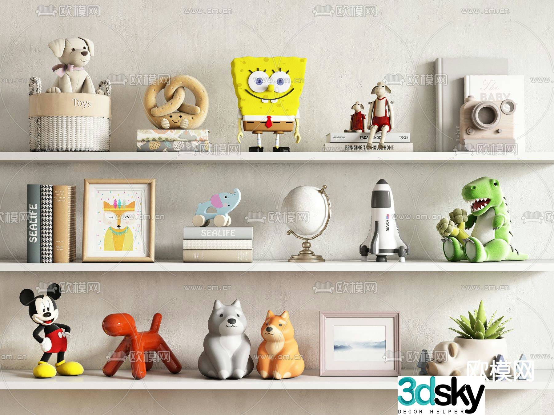 Children’s ornaments dolls toys books 3d model
