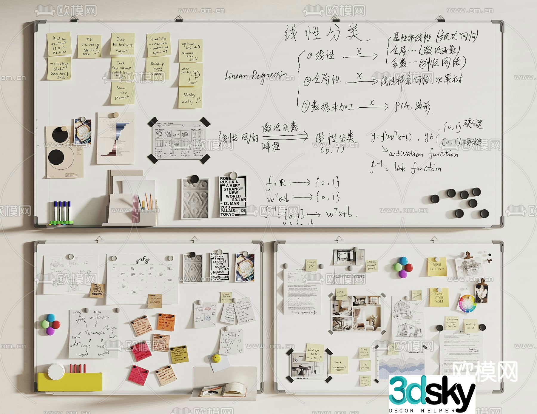 whiteboard blackboard note board 3d model