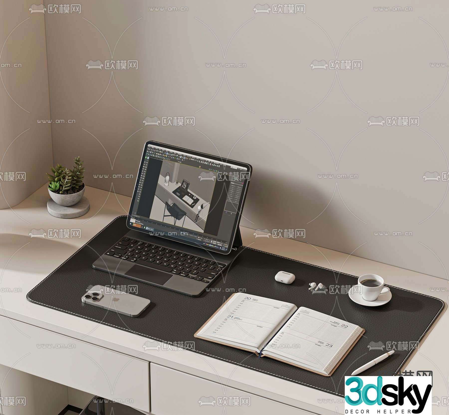 Office supplies computer mobile phone books reading pen 3d model