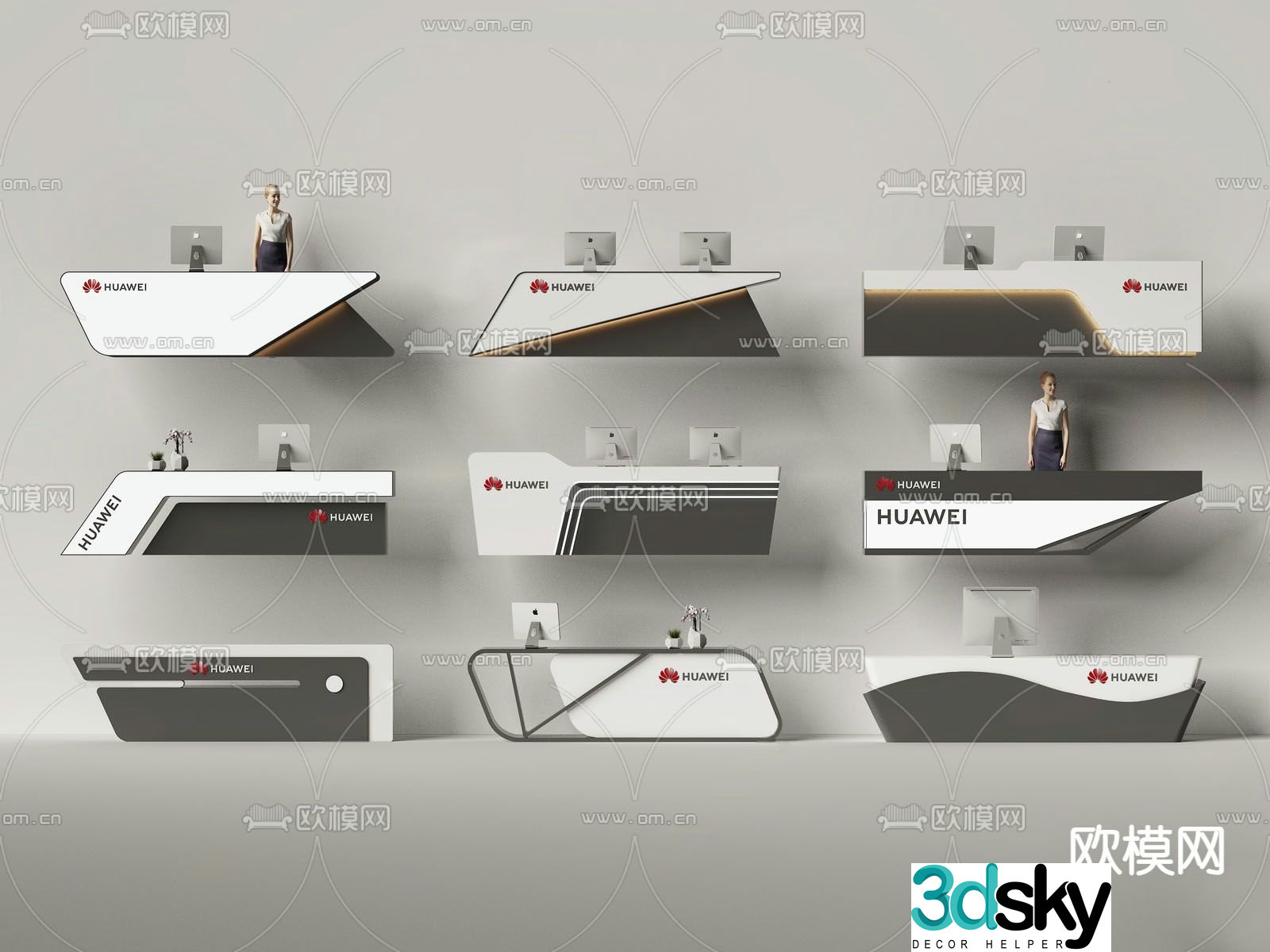 Modern front desk reception desk service desk 3d model