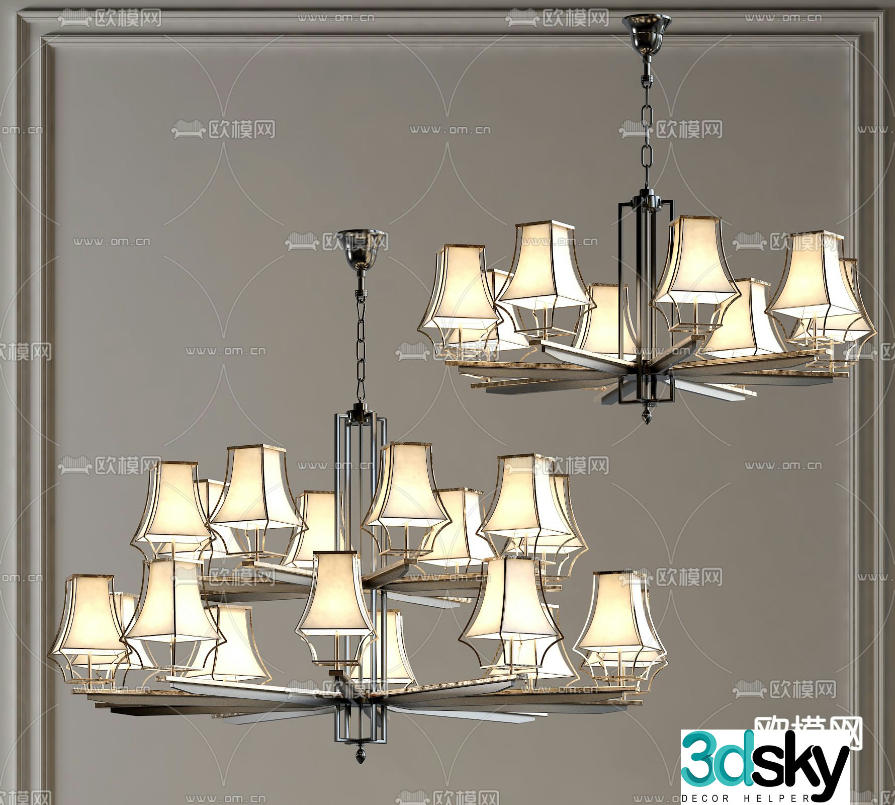 New Chinese Chandelier Hall Chandelier 3D Model