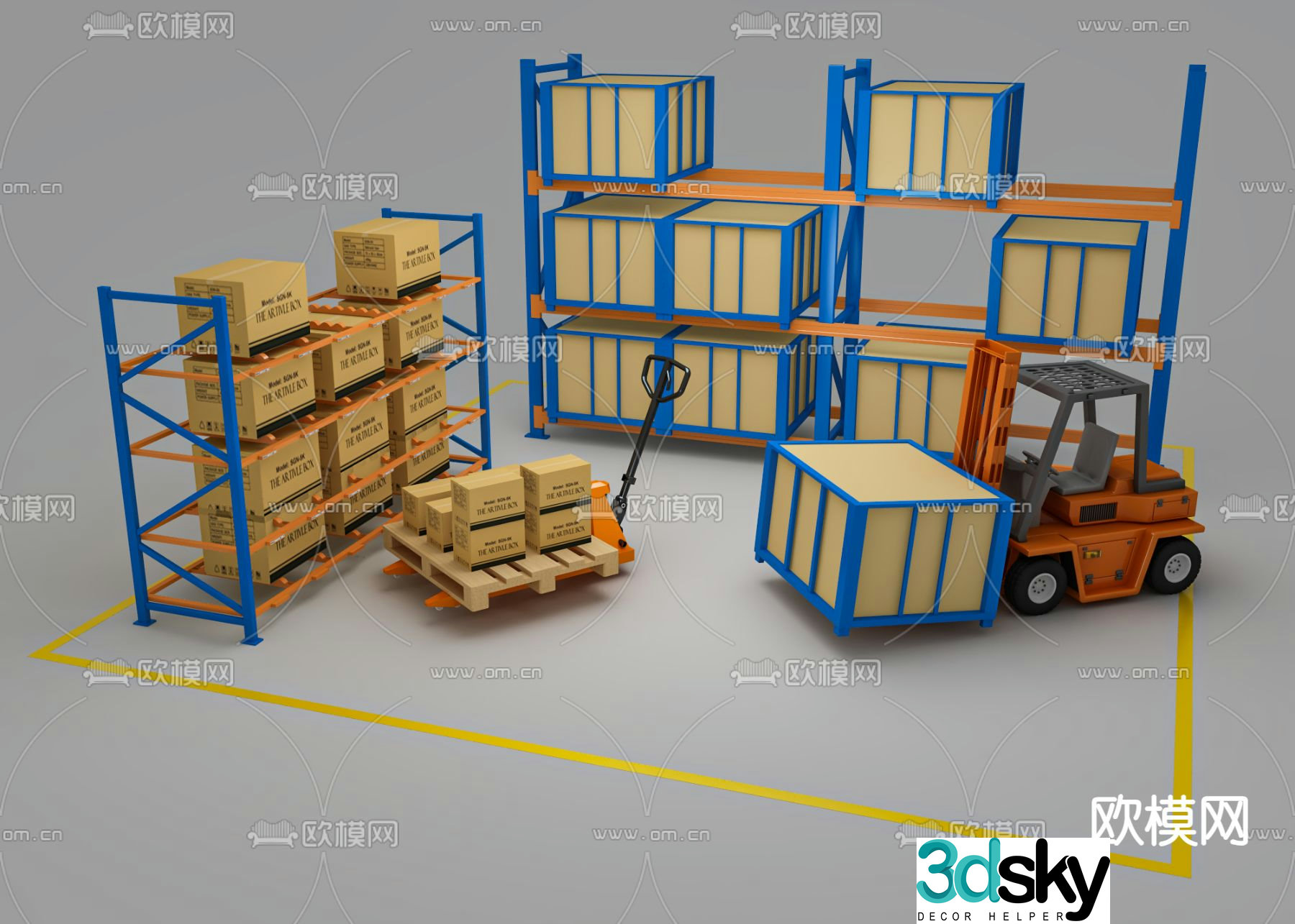 forklift shelf carton 3d model