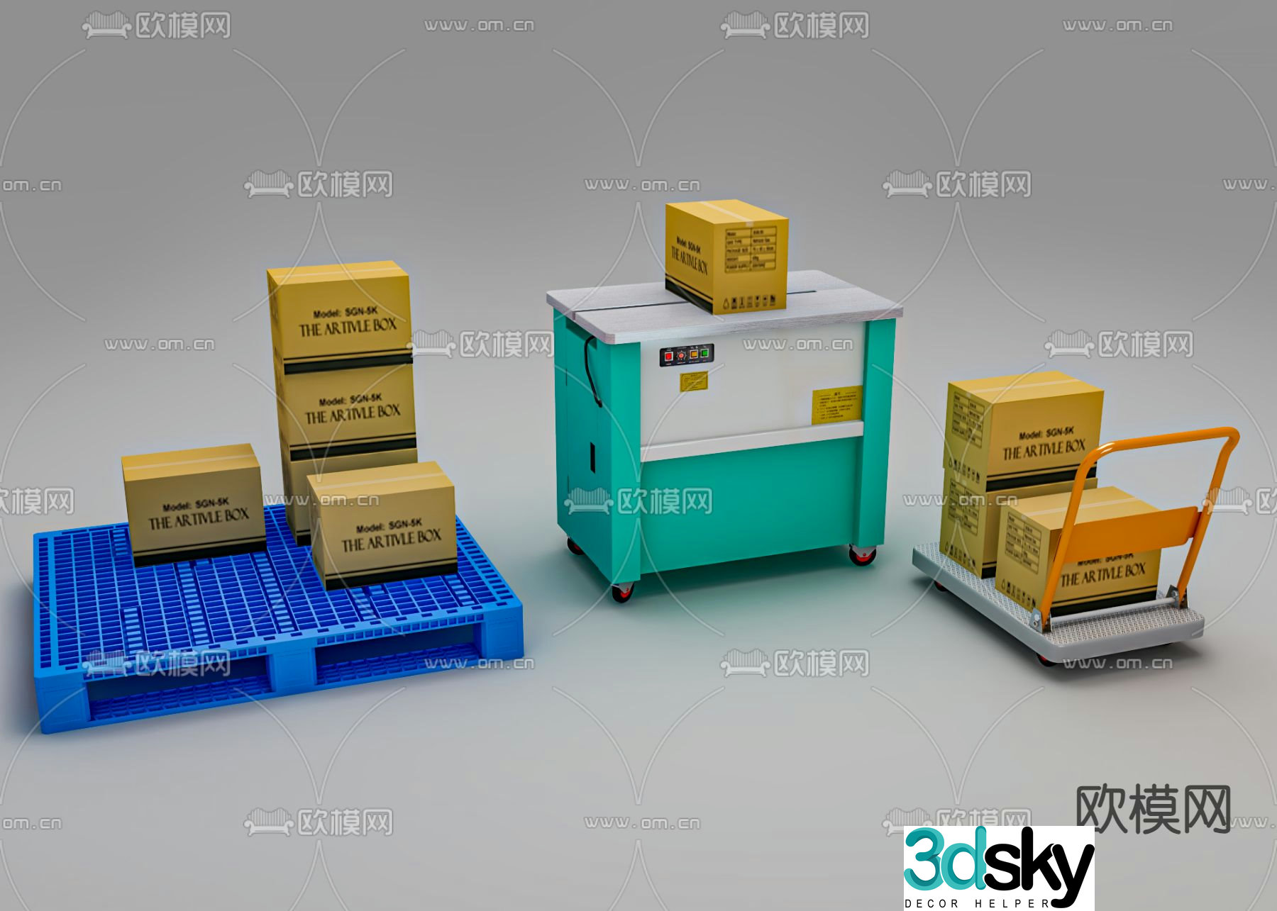 Plastic pallet baler handling trolley 3d model