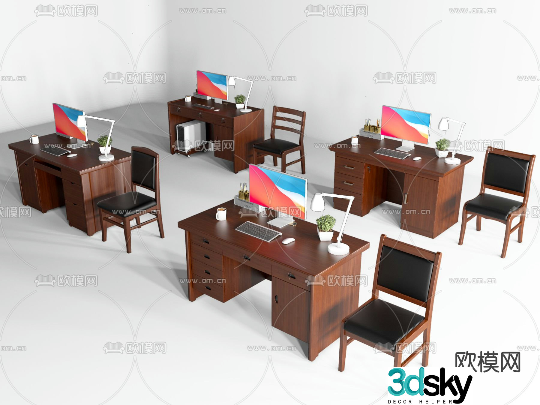 Office desk and chair desk table 3d model