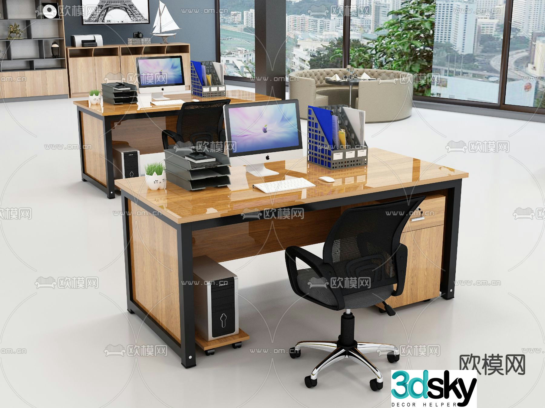 Desk table office desk chair 3d model