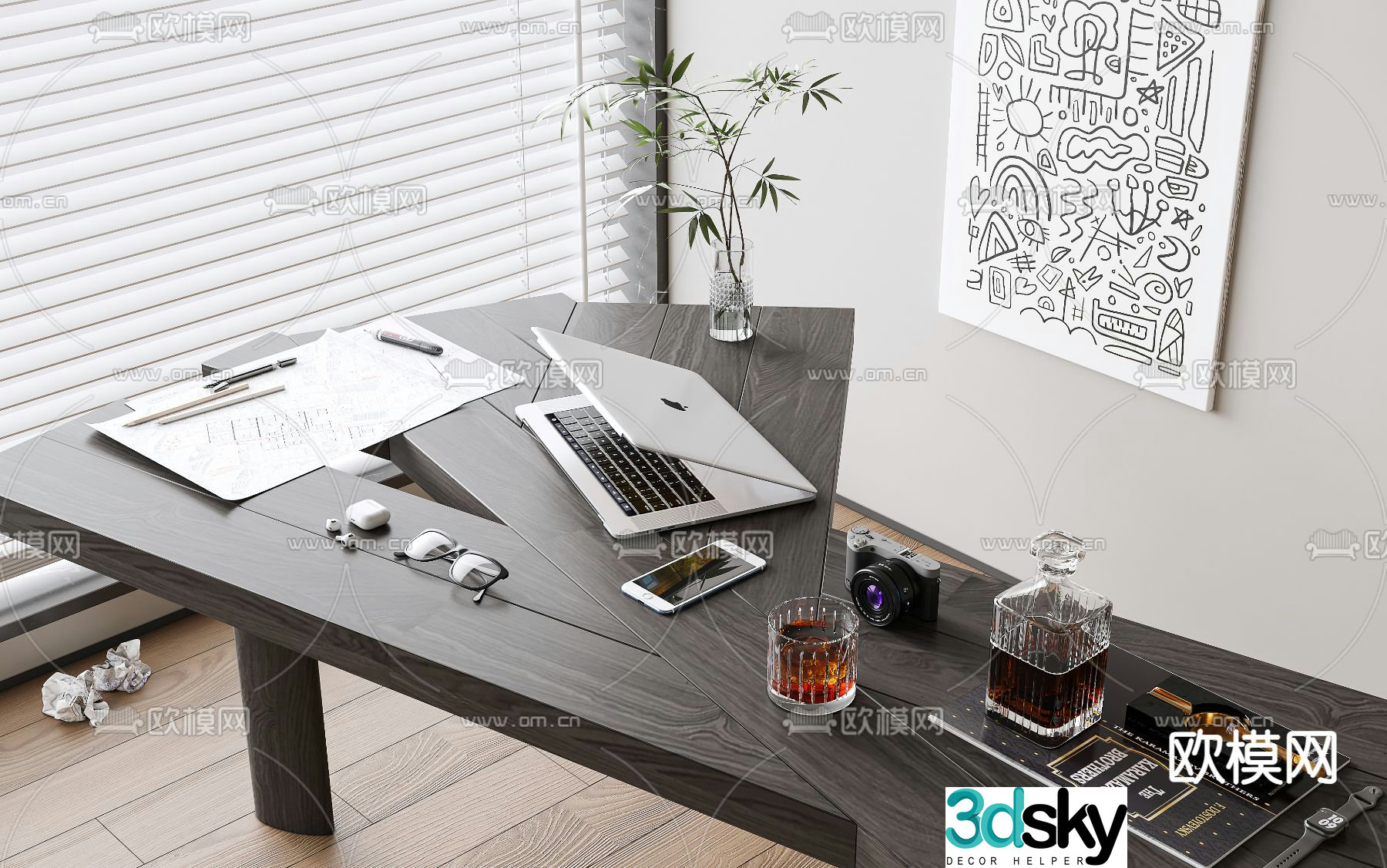 laptop office supplies 3d model