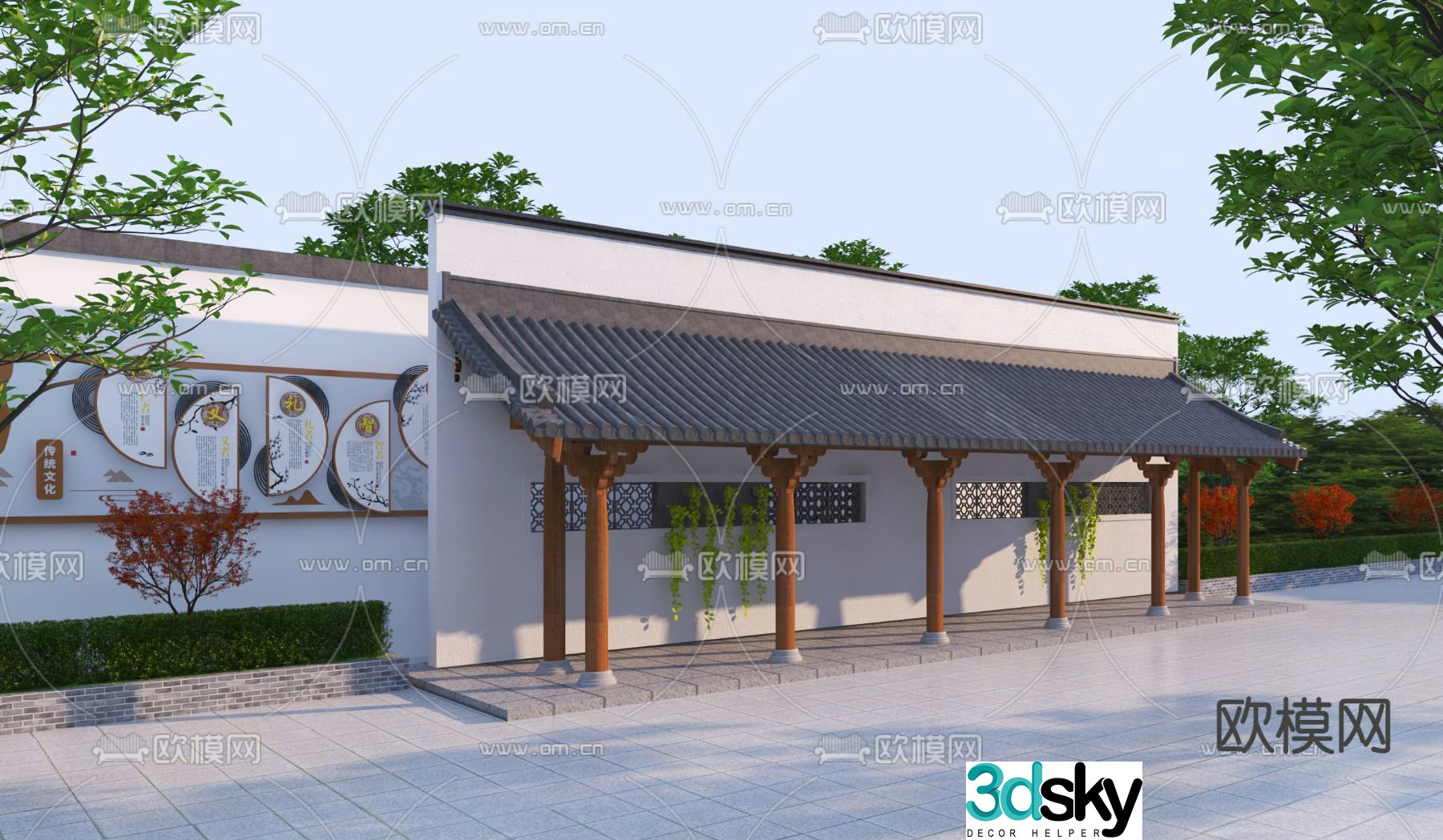 Chinese style corridor pavilion corridor frame 3D model