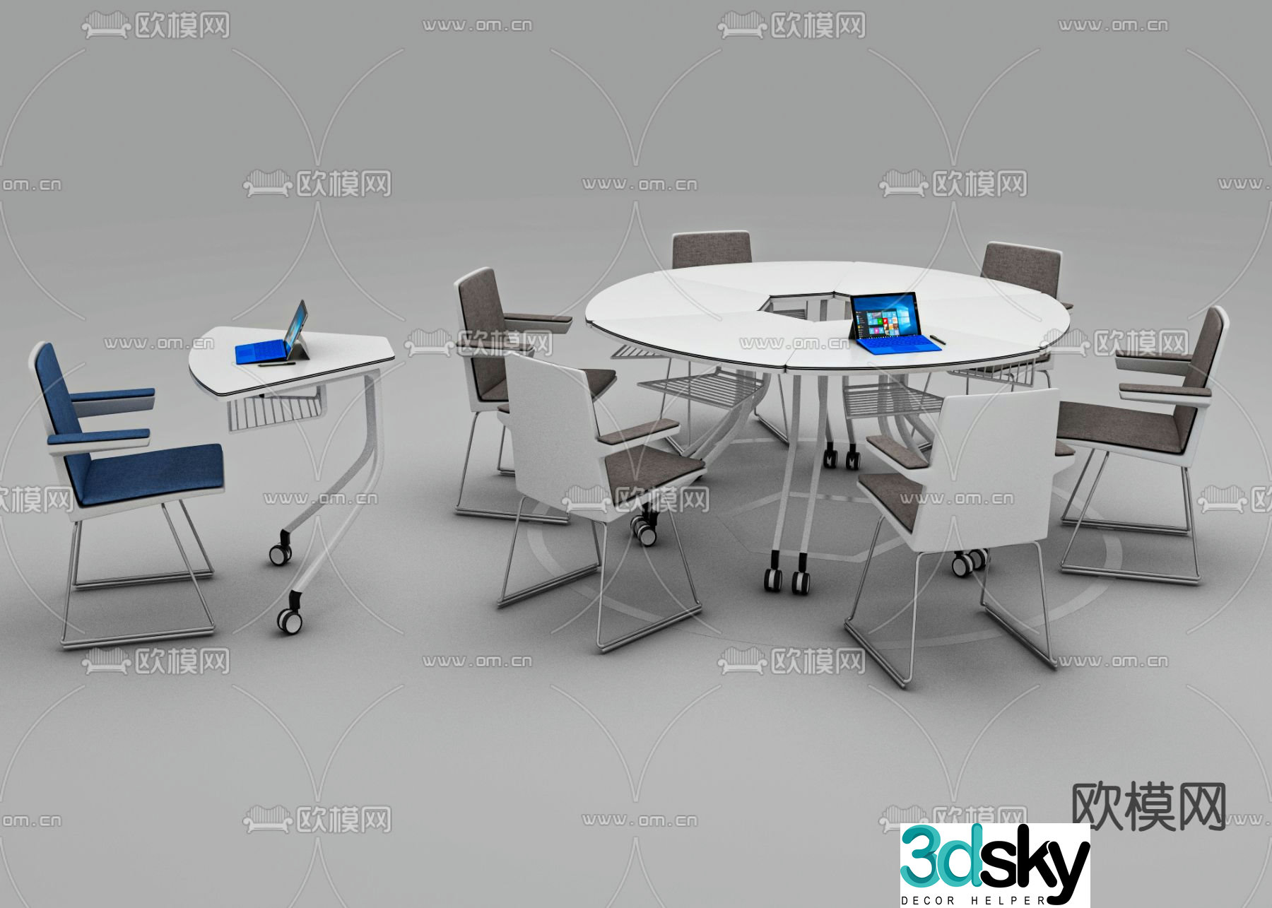 Training tables and chairs conference table splicing table 3d model