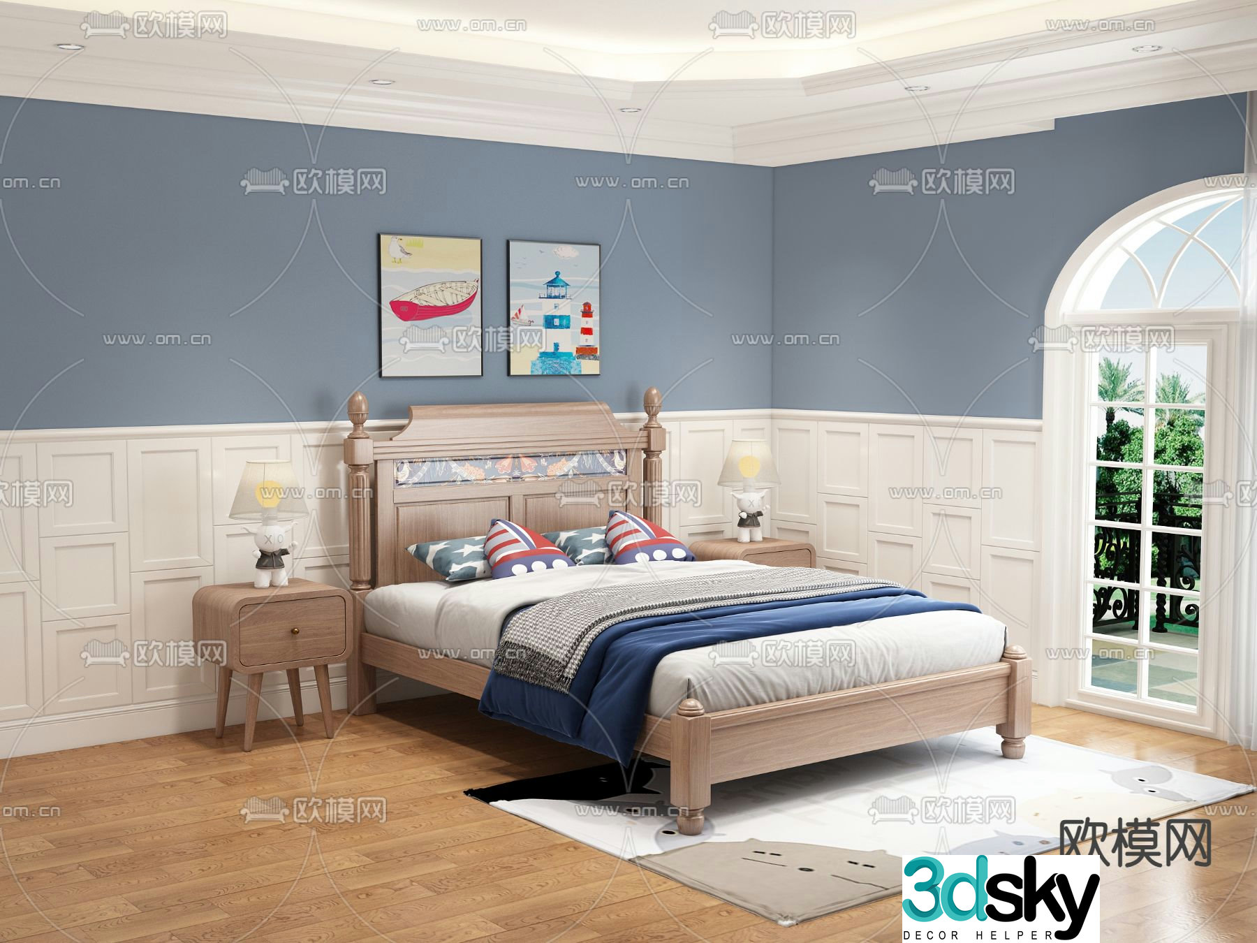 American children’s bed double bed 3d model