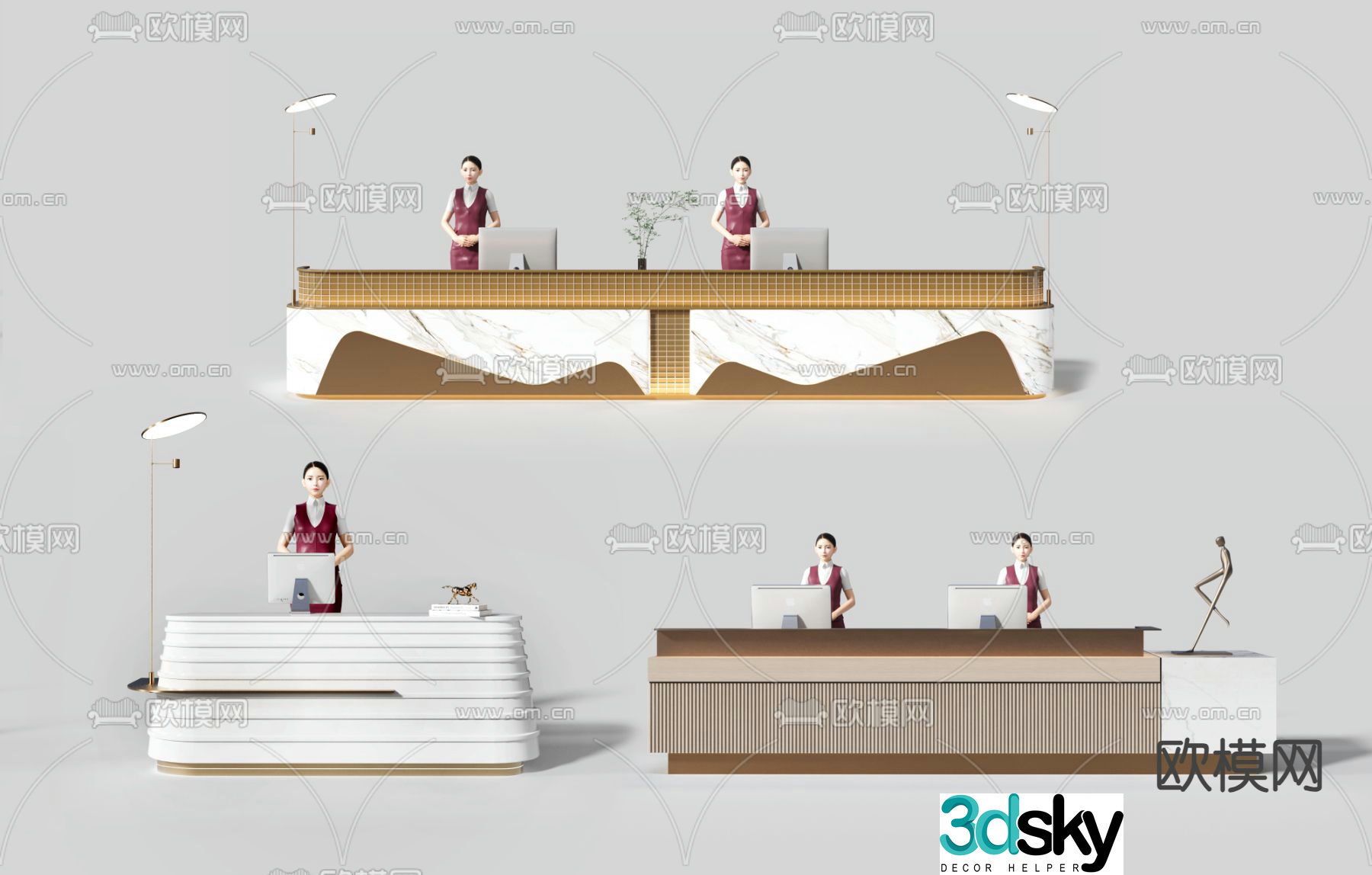 Front desk reception desk service desk 3d model