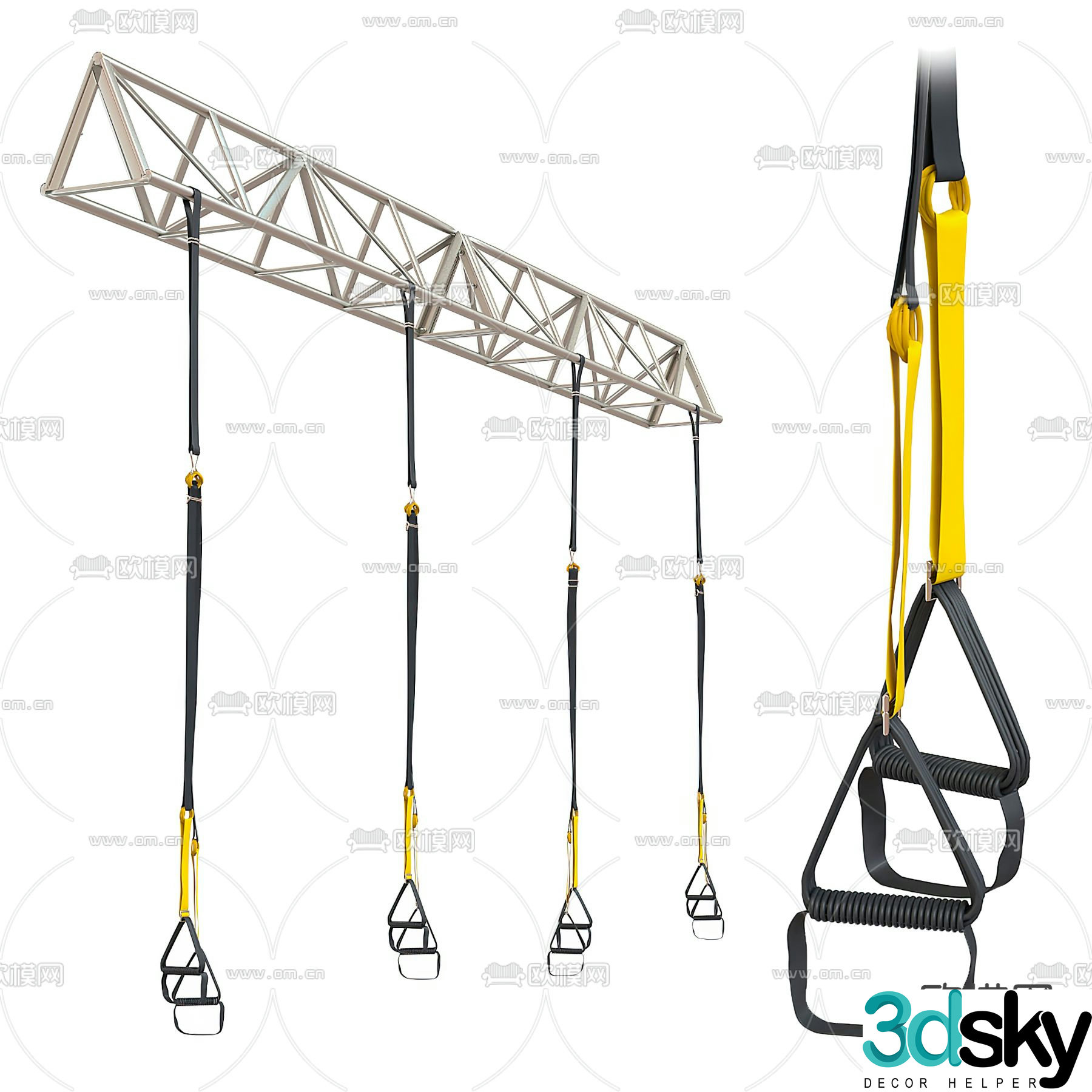 Fitness equipment hanging rings 3d model