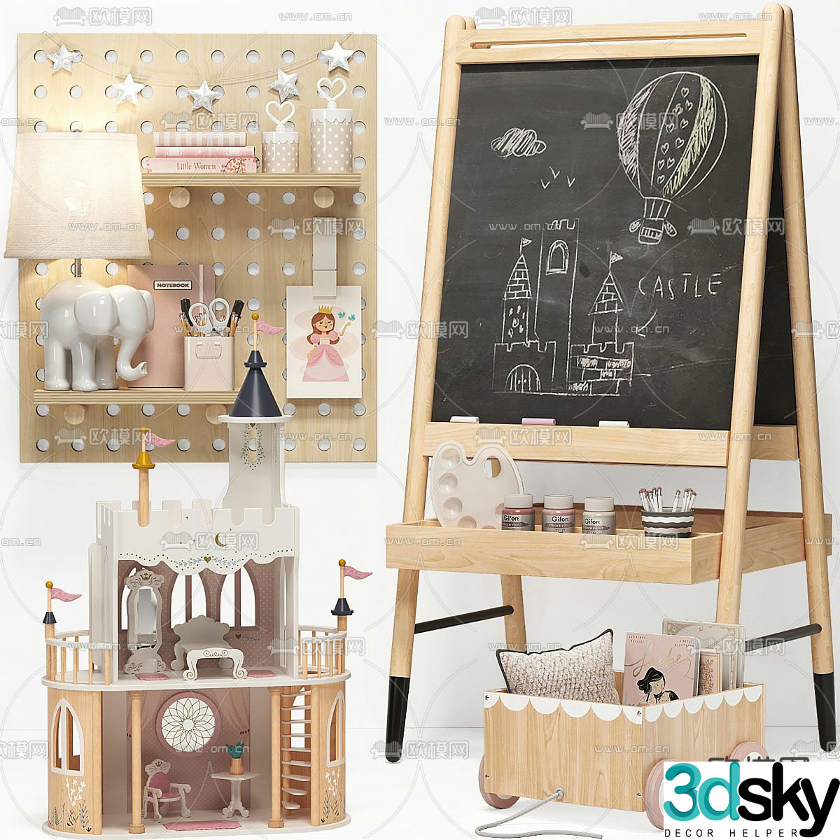 Children’s ornaments drawing board hole board castle 3d model